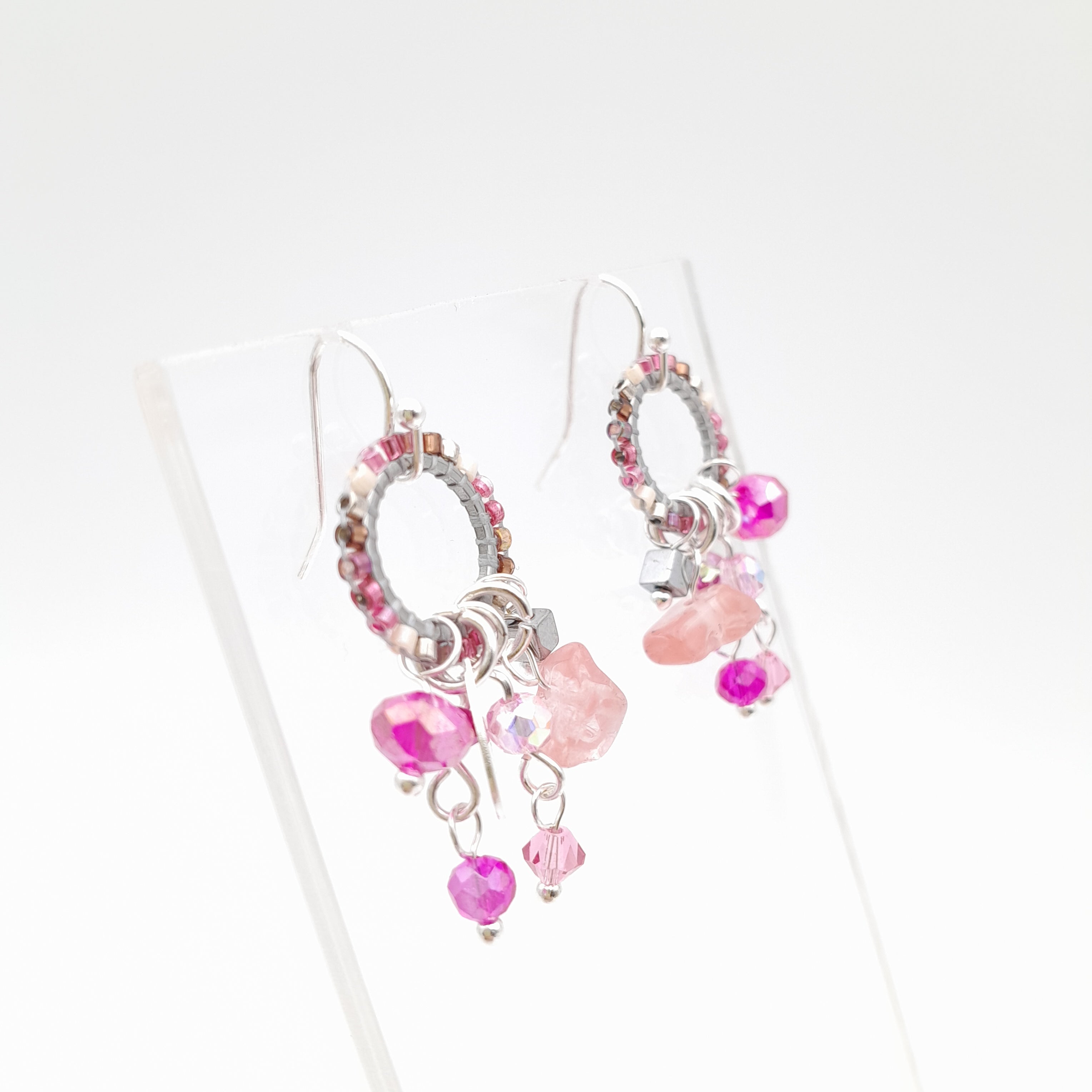 Mini Miyuki Charm Earrings - Hot Pink