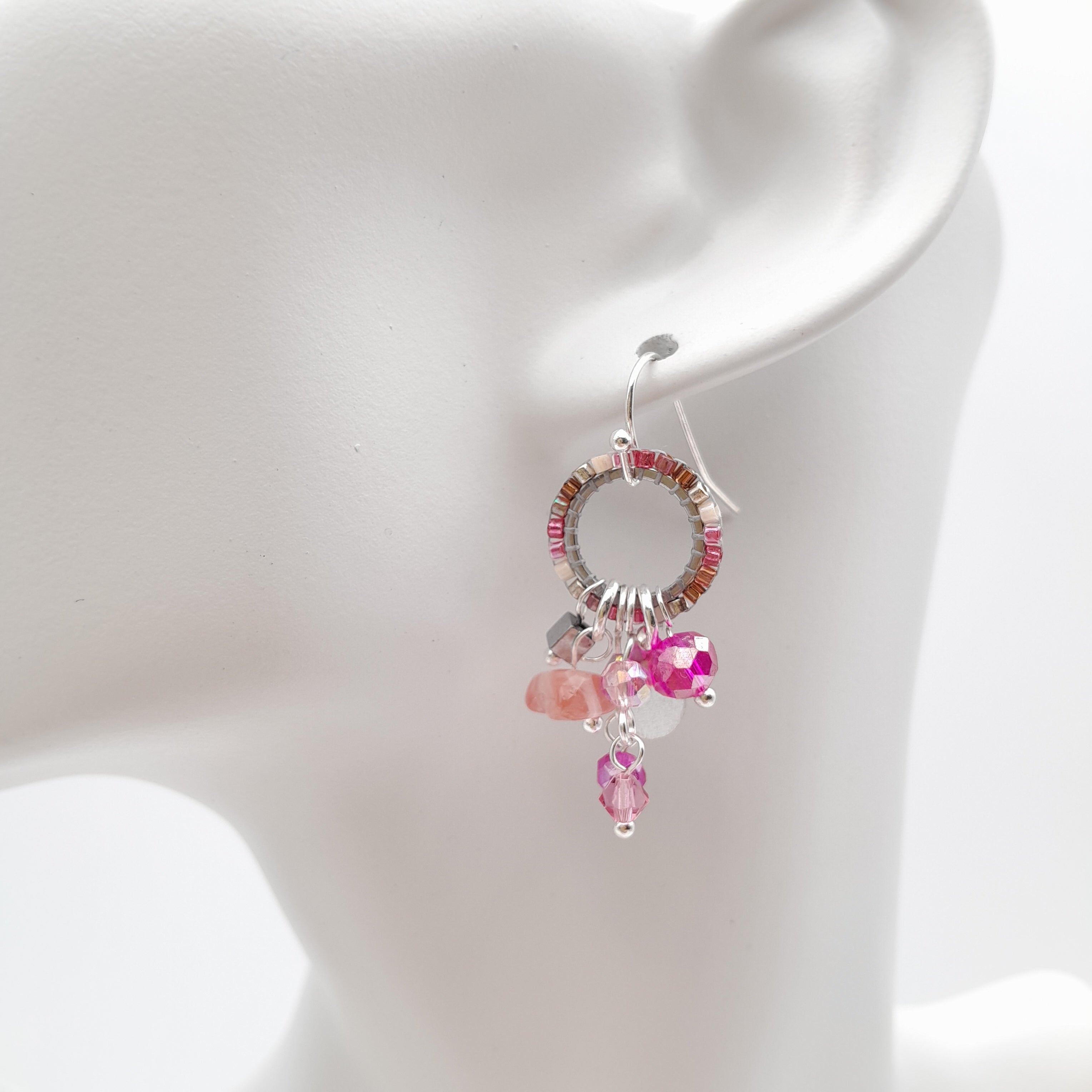 Mini Miyuki Charm Earrings - Hot Pink