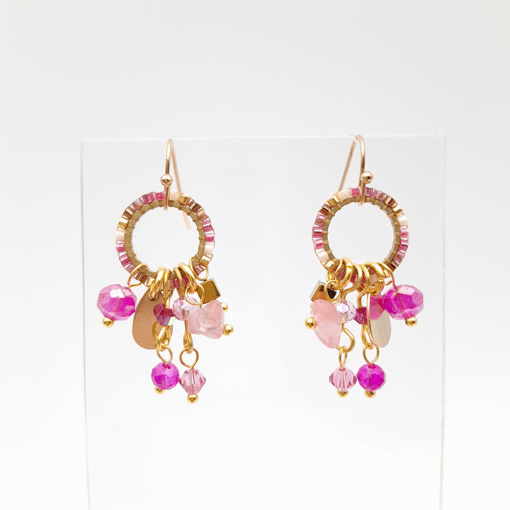 Mini Miyuki Charm Earrings - Hot Pink