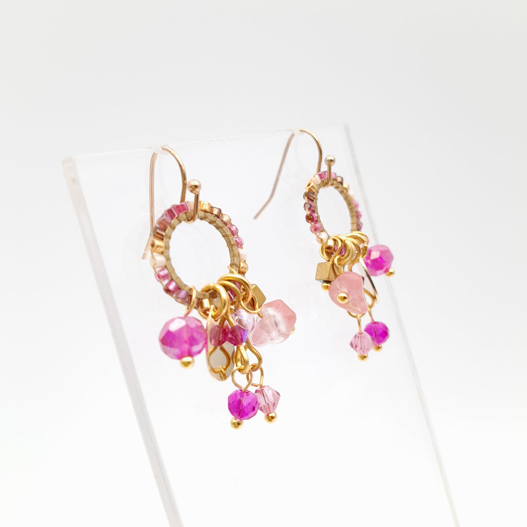 Mini Miyuki Charm Earrings - Hot Pink