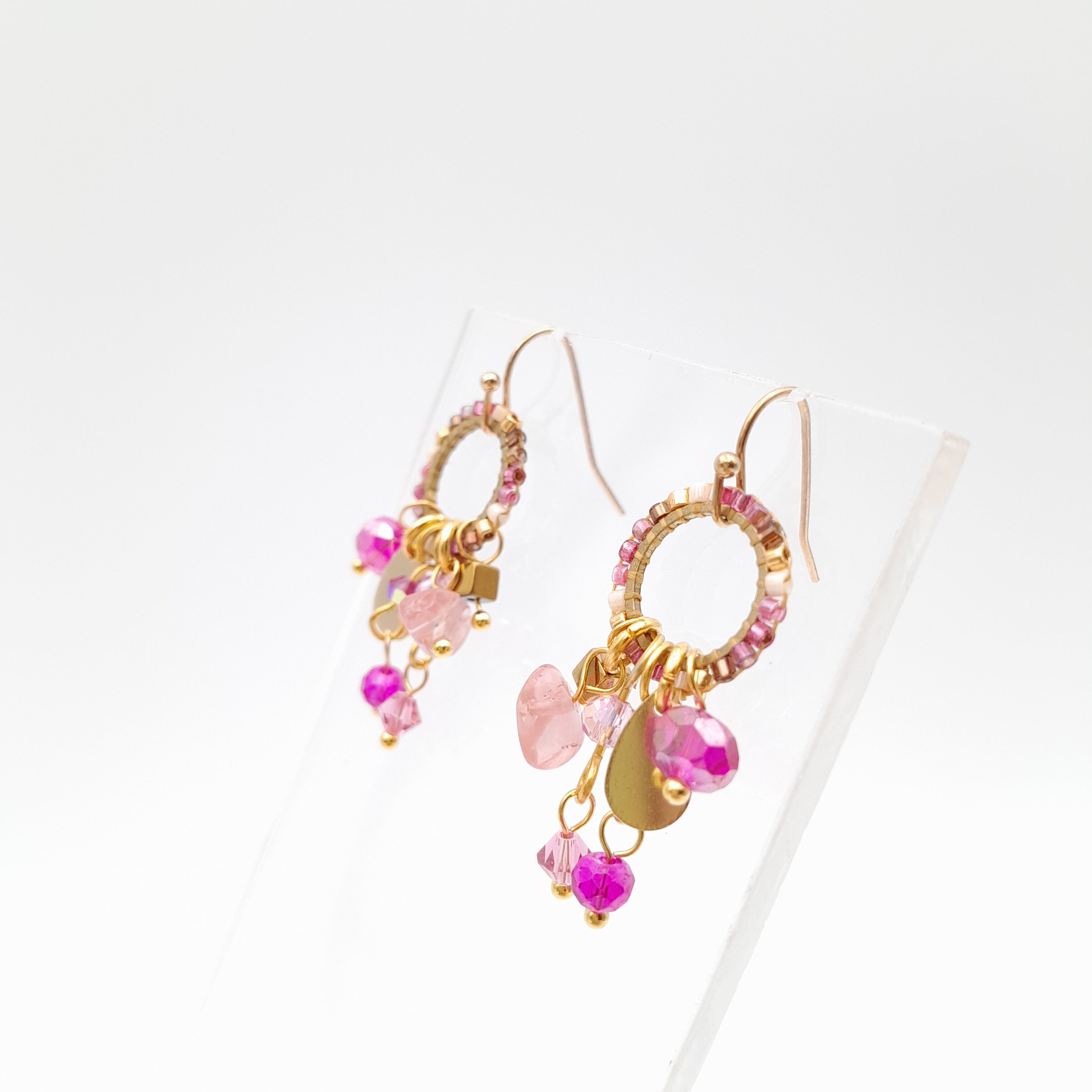 Mini Miyuki Charm Earrings - Hot Pink