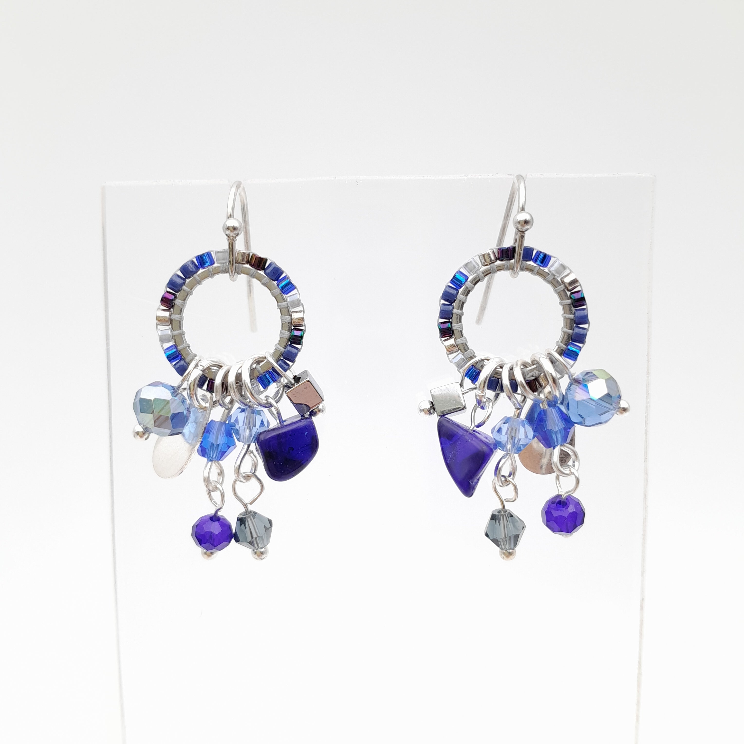 Mini Miyuki Charm Earrings - Navy