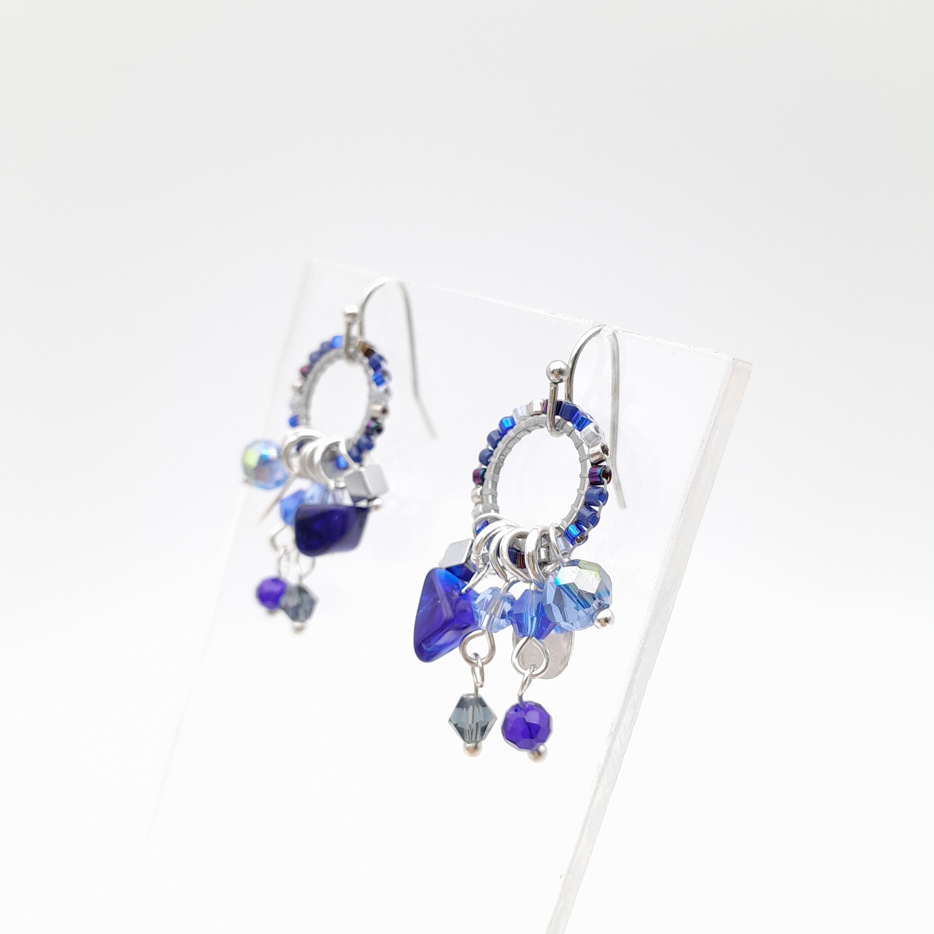 Mini Miyuki Charm Earrings - Navy