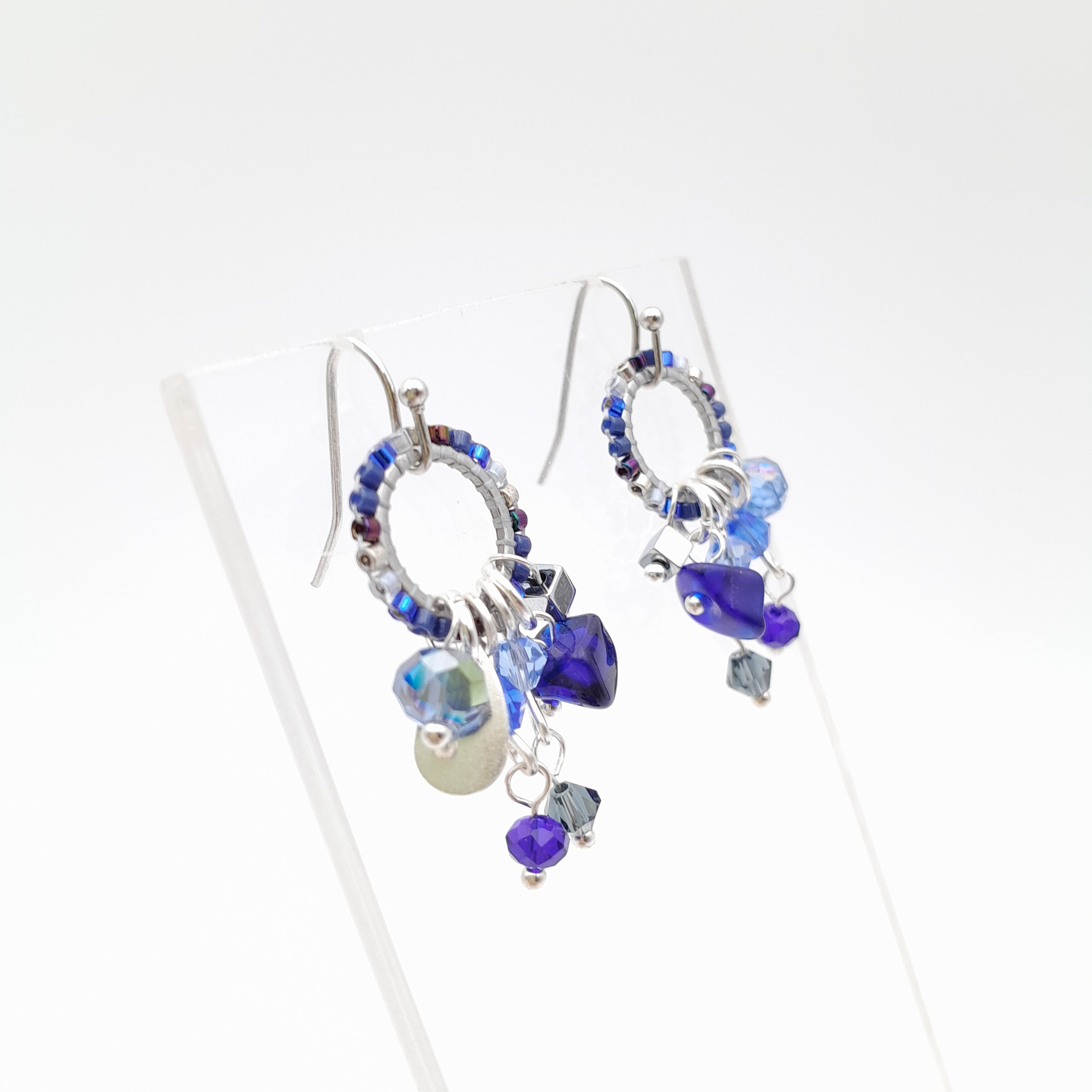 Mini Miyuki Charm Earrings - Navy