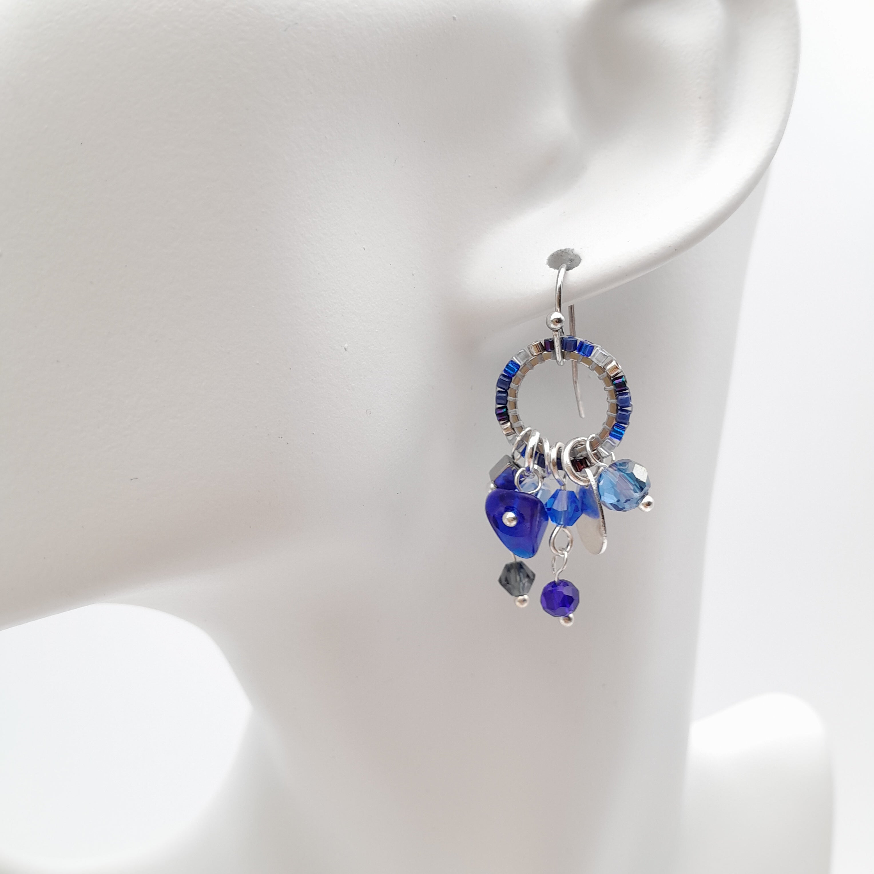 Mini Miyuki Charm Earrings - Navy