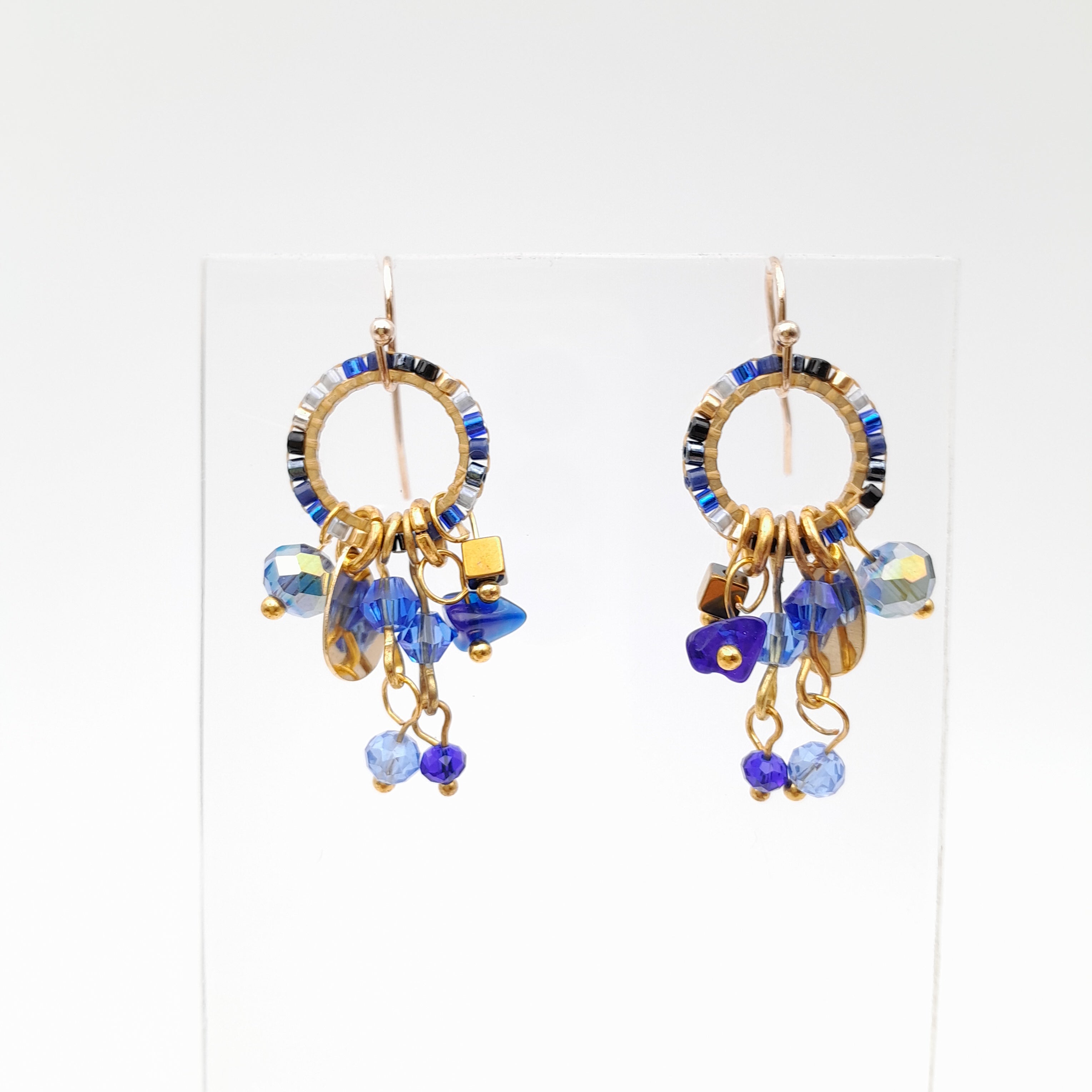 Mini Miyuki Charm Earrings - Navy