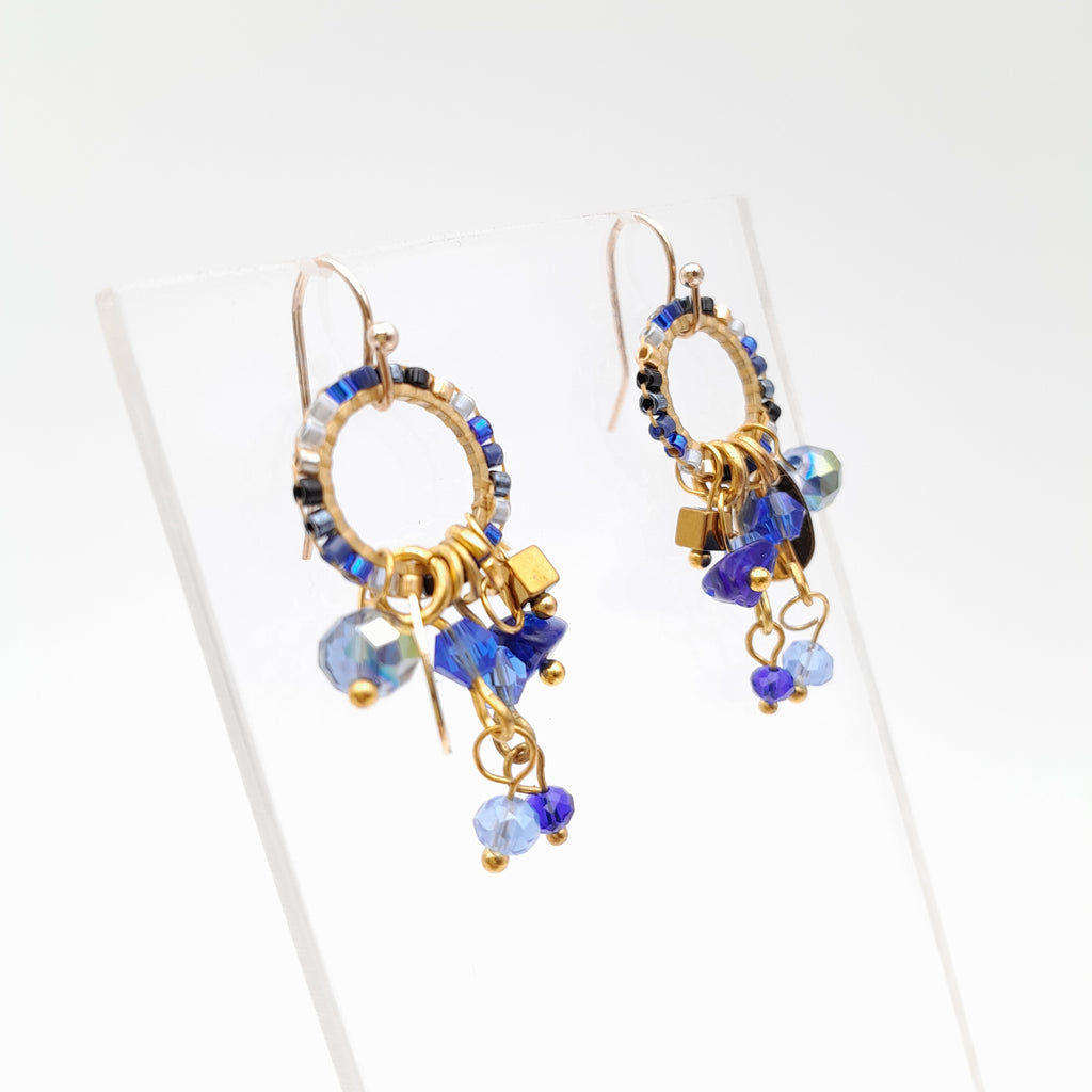 Mini Miyuki Charm Earrings - Navy