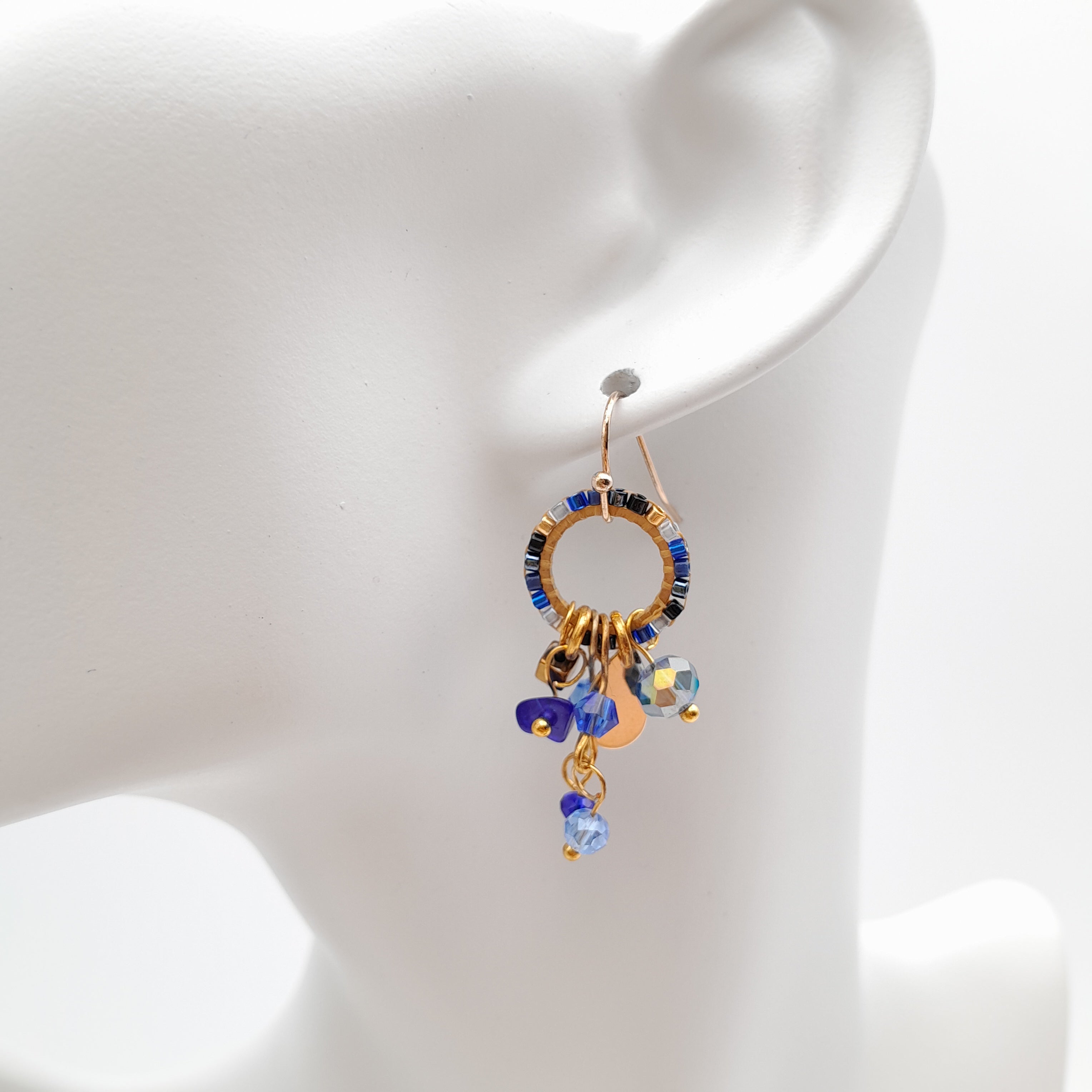 Mini Miyuki Charm Earrings - Navy