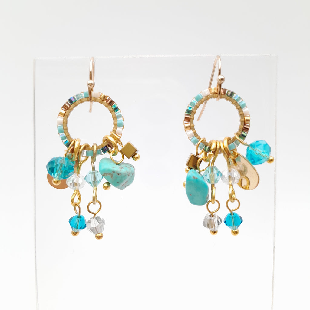 Mini Miyuki Charm Earrings - Turquoise