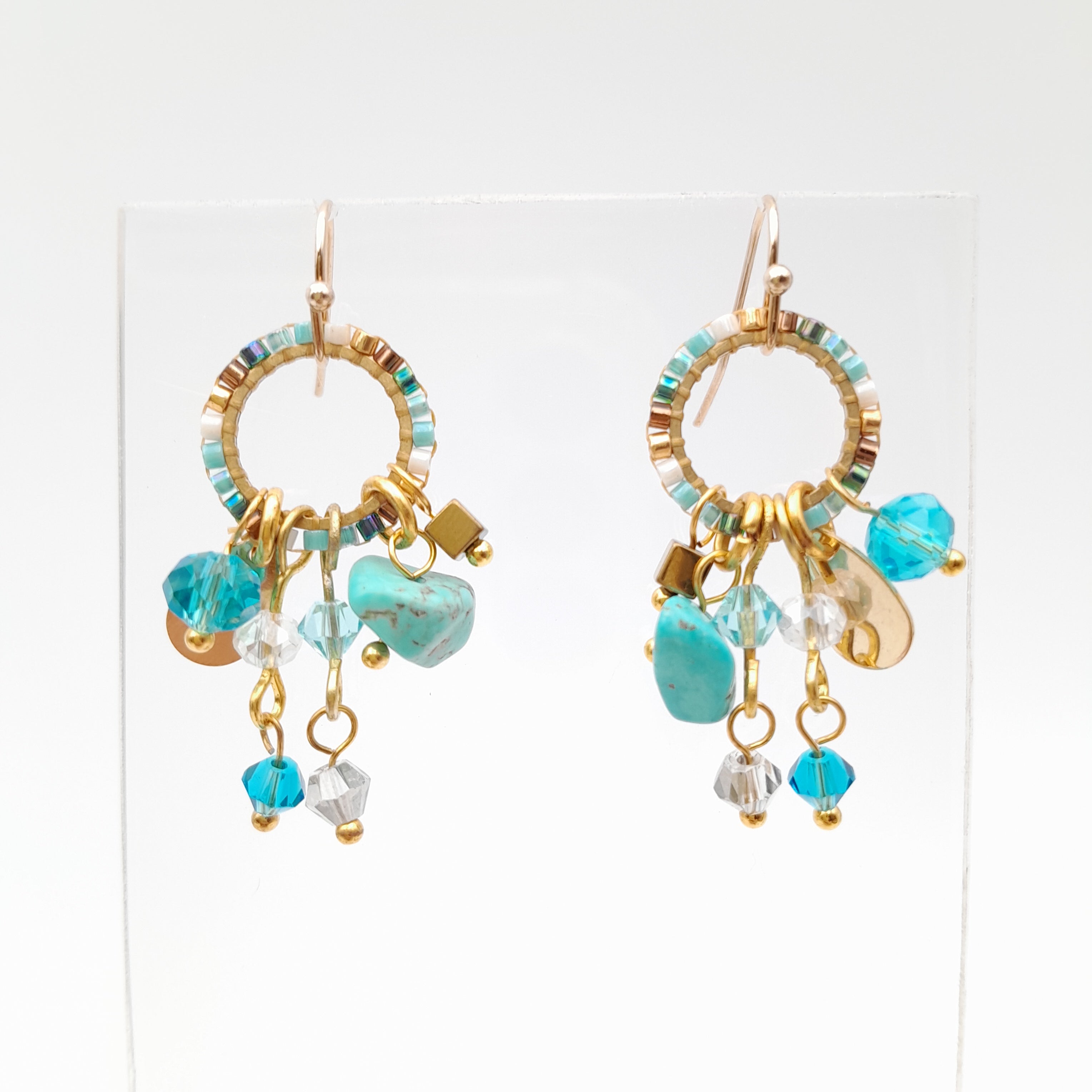 Mini Miyuki Charm Earrings - Turquoise