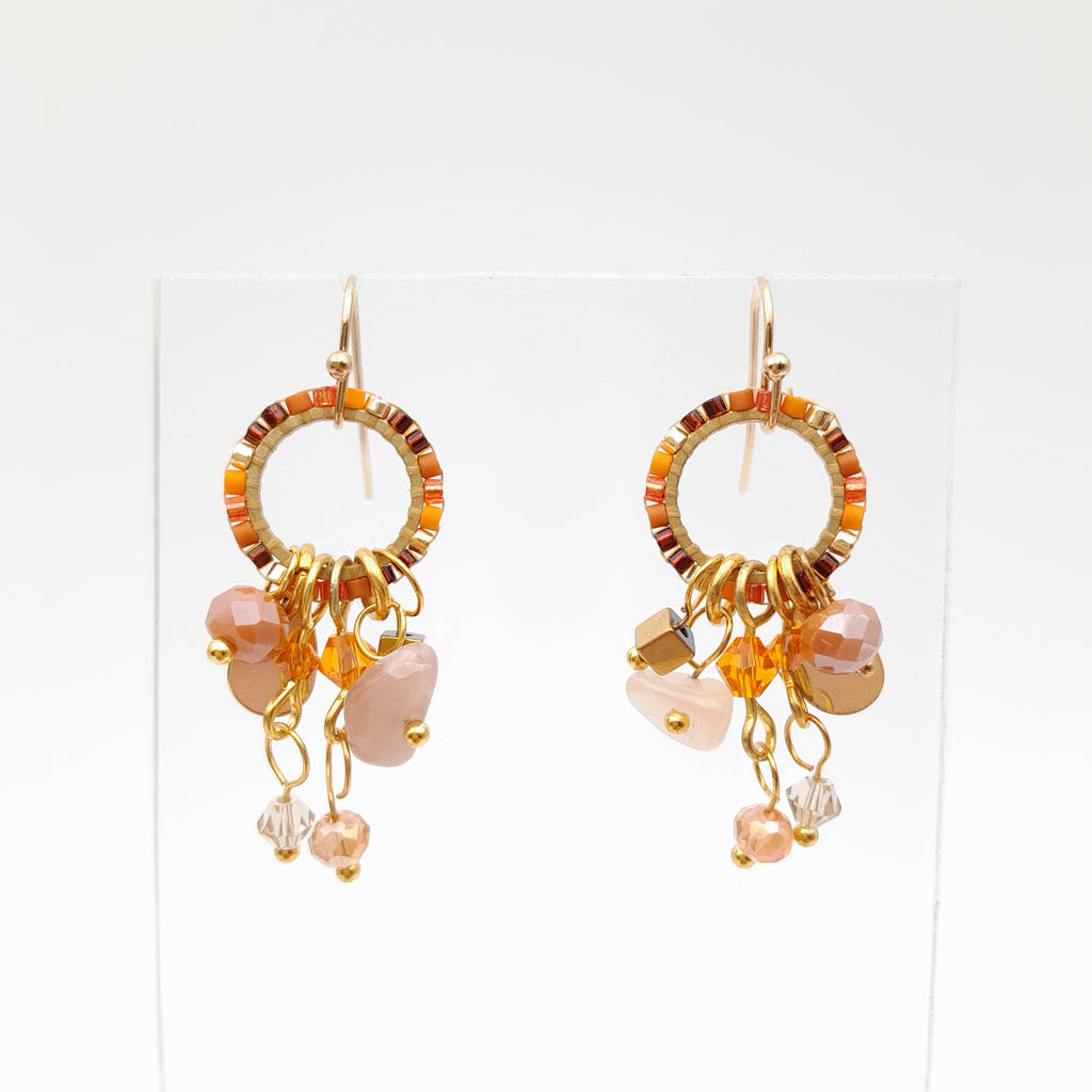 Mini Miyuki Charm Earrings - Orange