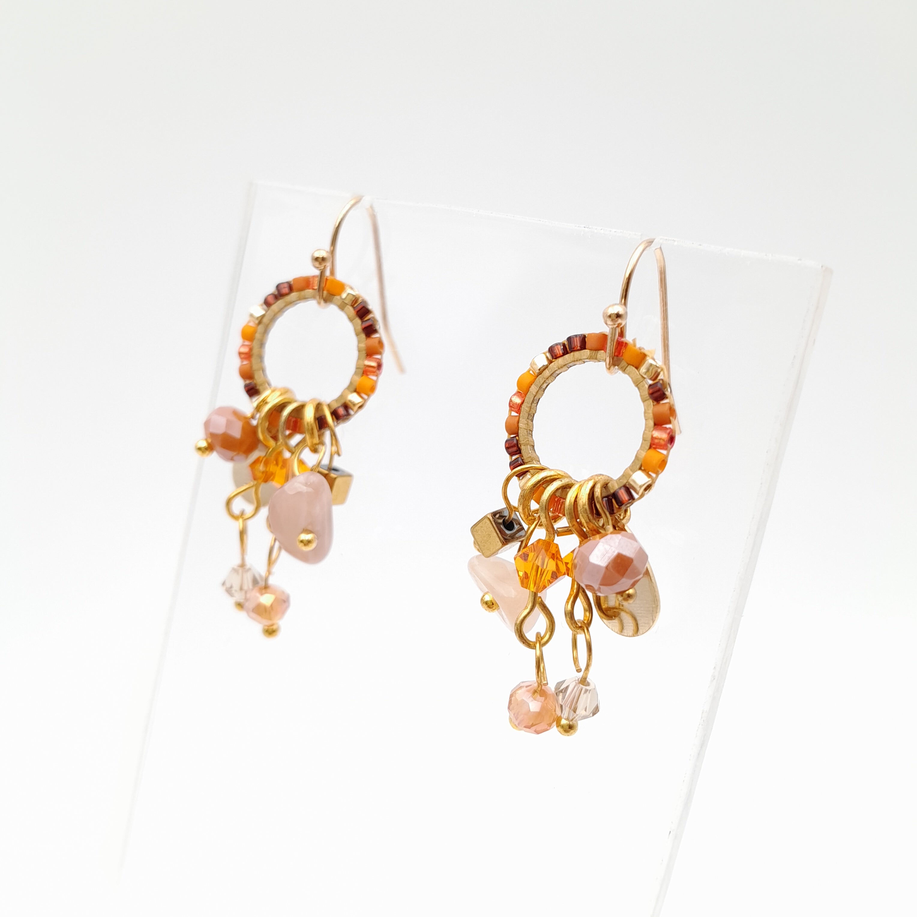 Mini Miyuki Charm Earrings - Orange