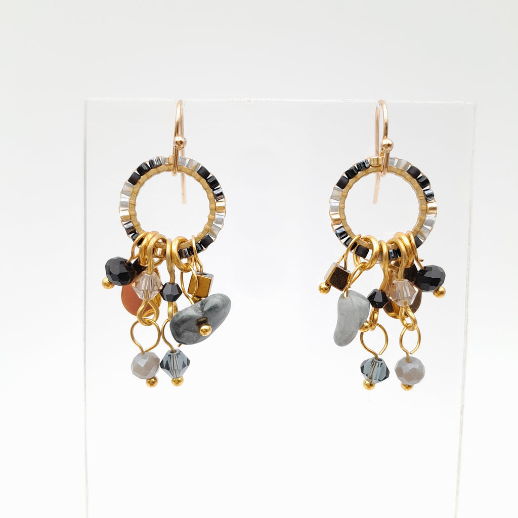 Mini Miyuki Charm Earrings - Graphite