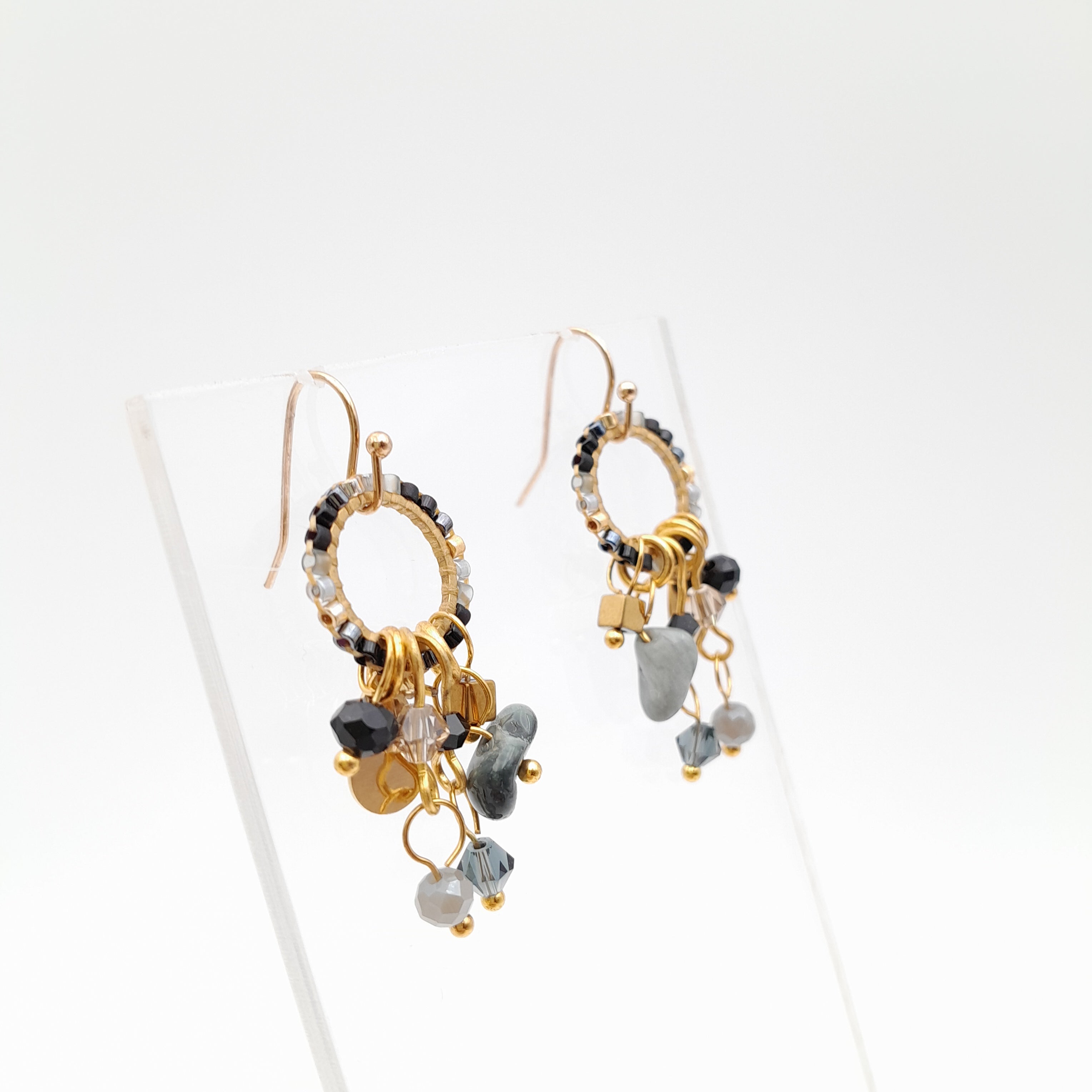 Mini Miyuki Charm Earrings - Graphite