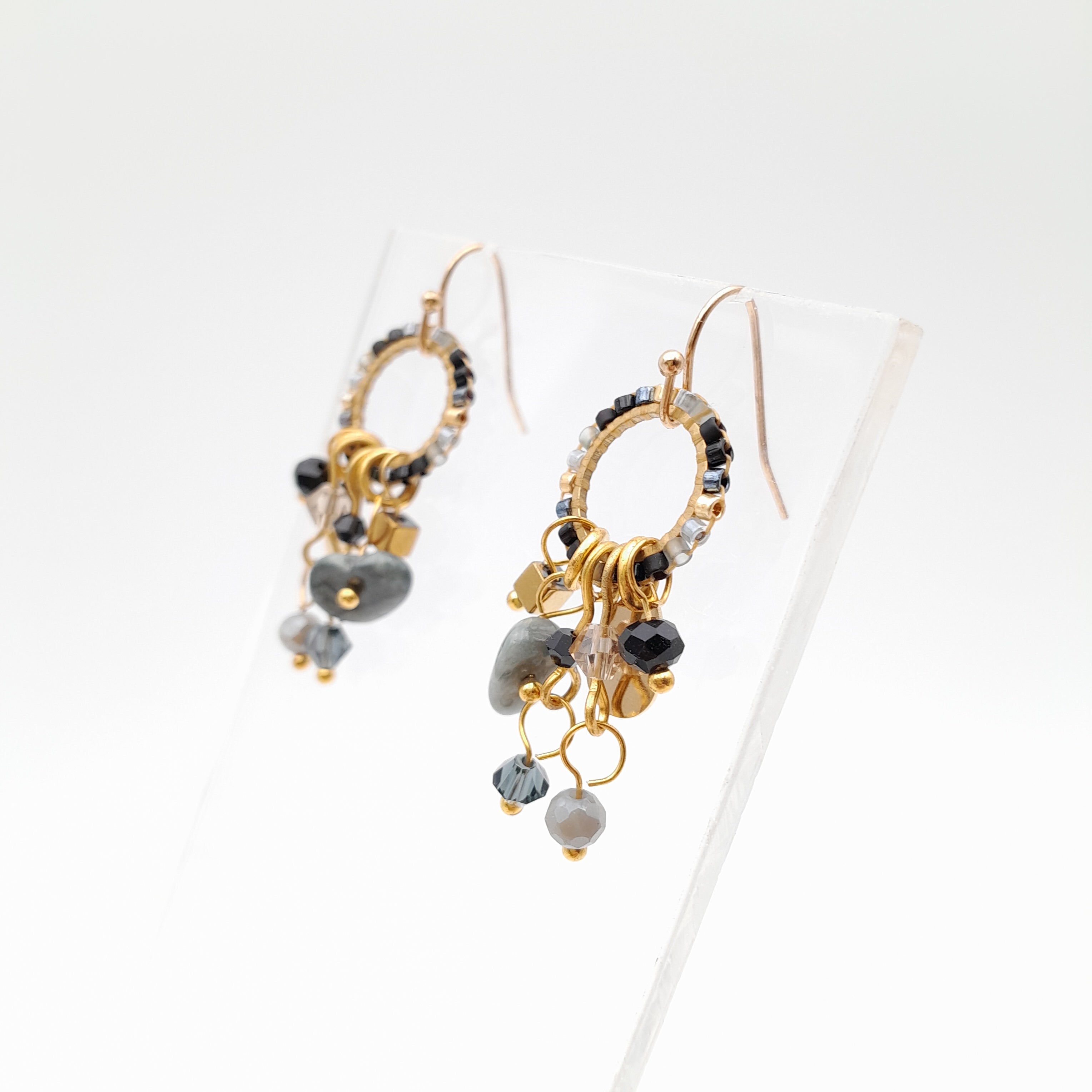 Mini Miyuki Charm Earrings - Graphite