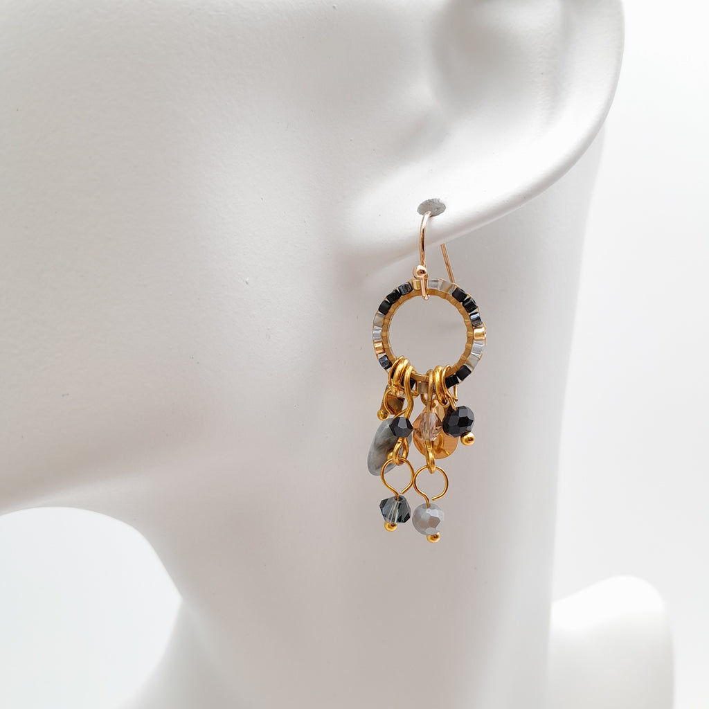 Mini Miyuki Charm Earrings - Graphite