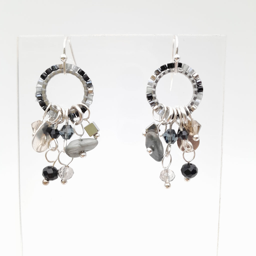 Mini Miyuki Charm Earrings - Graphite