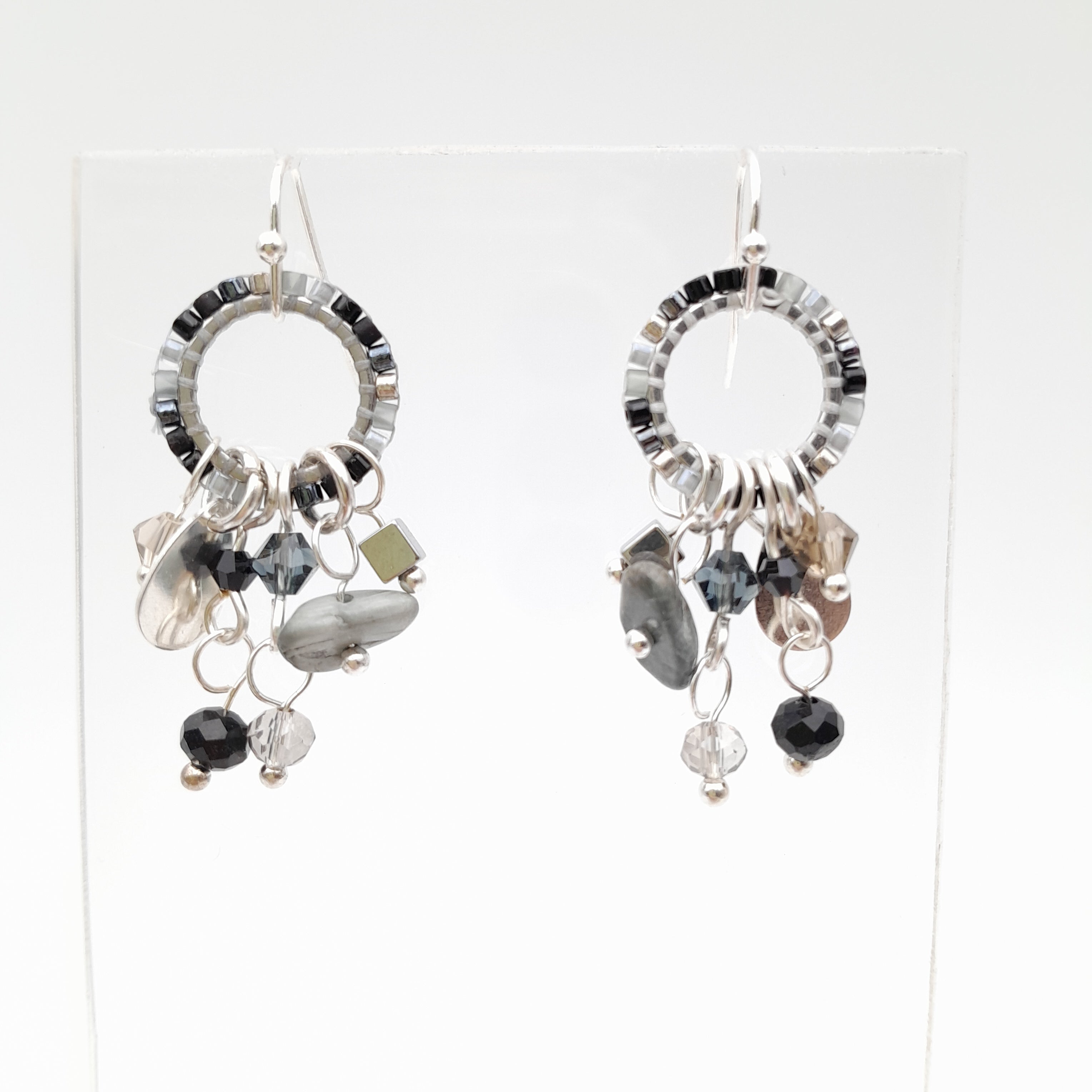 Mini Miyuki Charm Earrings - Graphite