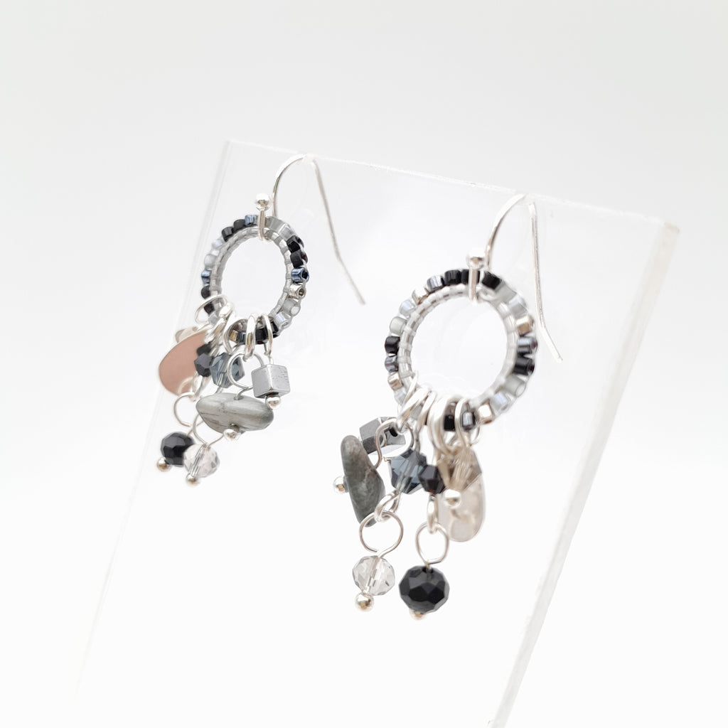 Mini Miyuki Charm Earrings - Graphite
