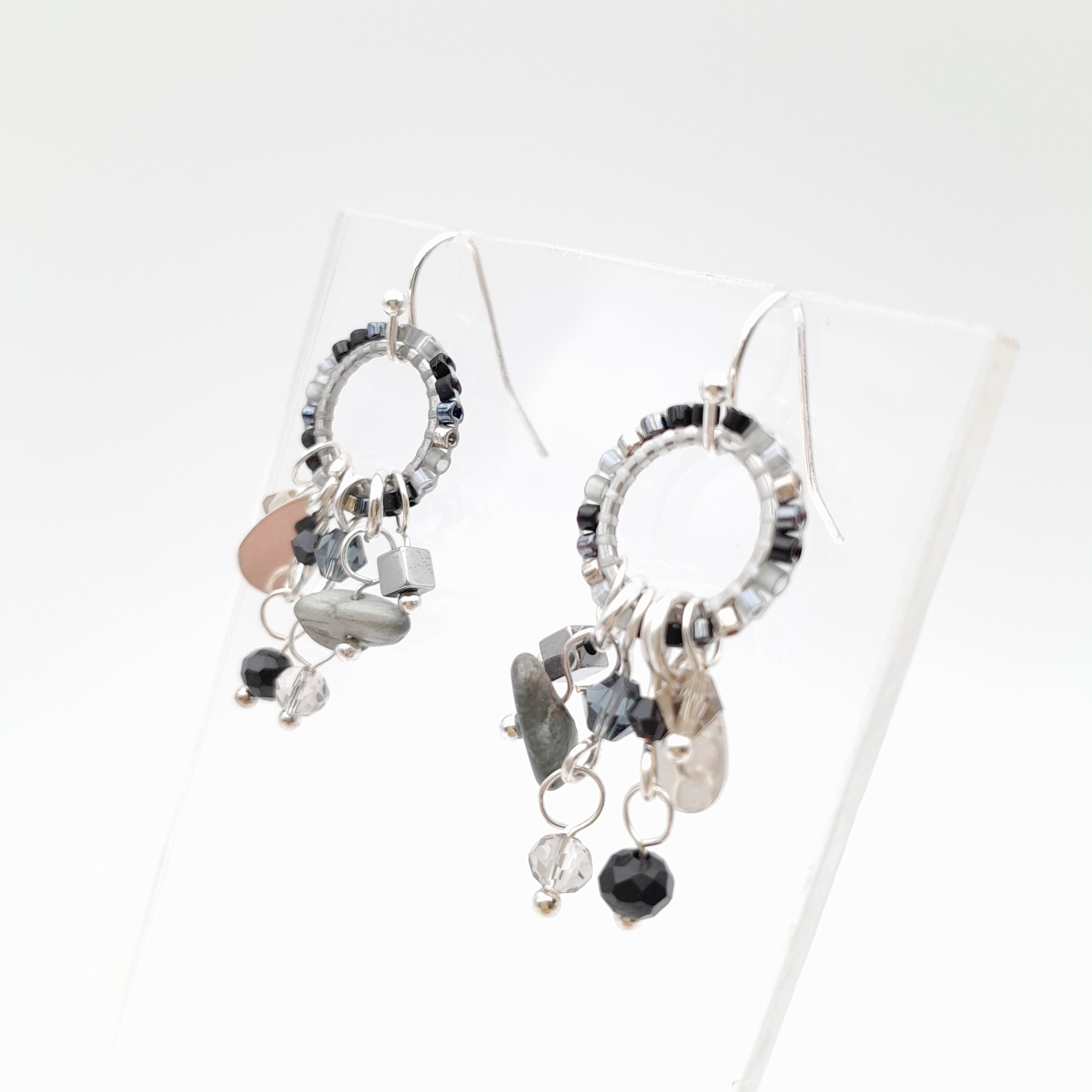 Mini Miyuki Charm Earrings - Graphite
