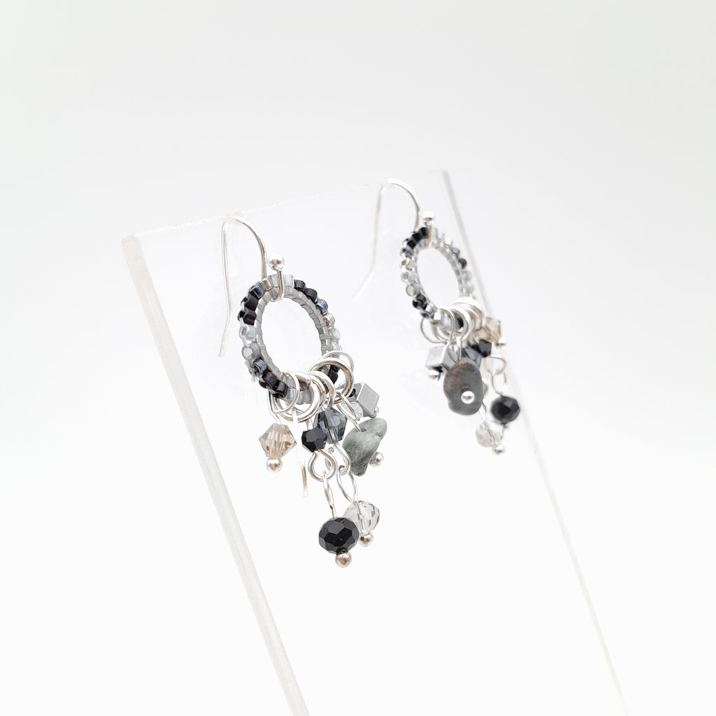 Mini Miyuki Charm Earrings - Graphite