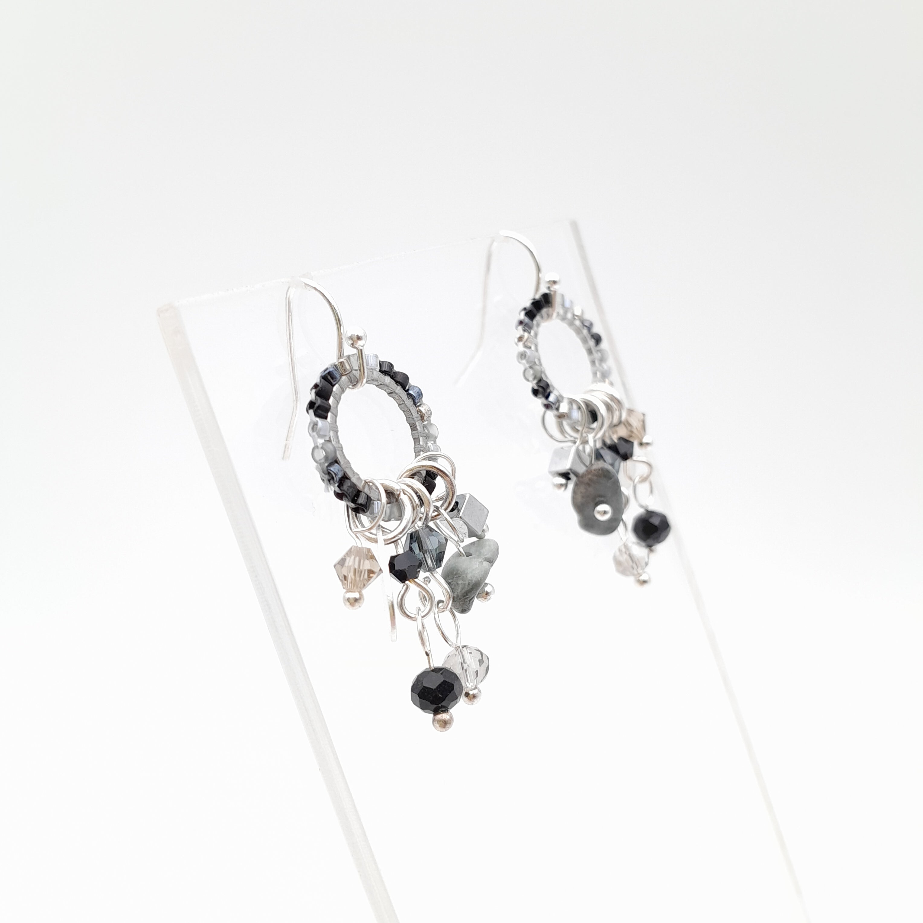 Mini Miyuki Charm Earrings - Graphite
