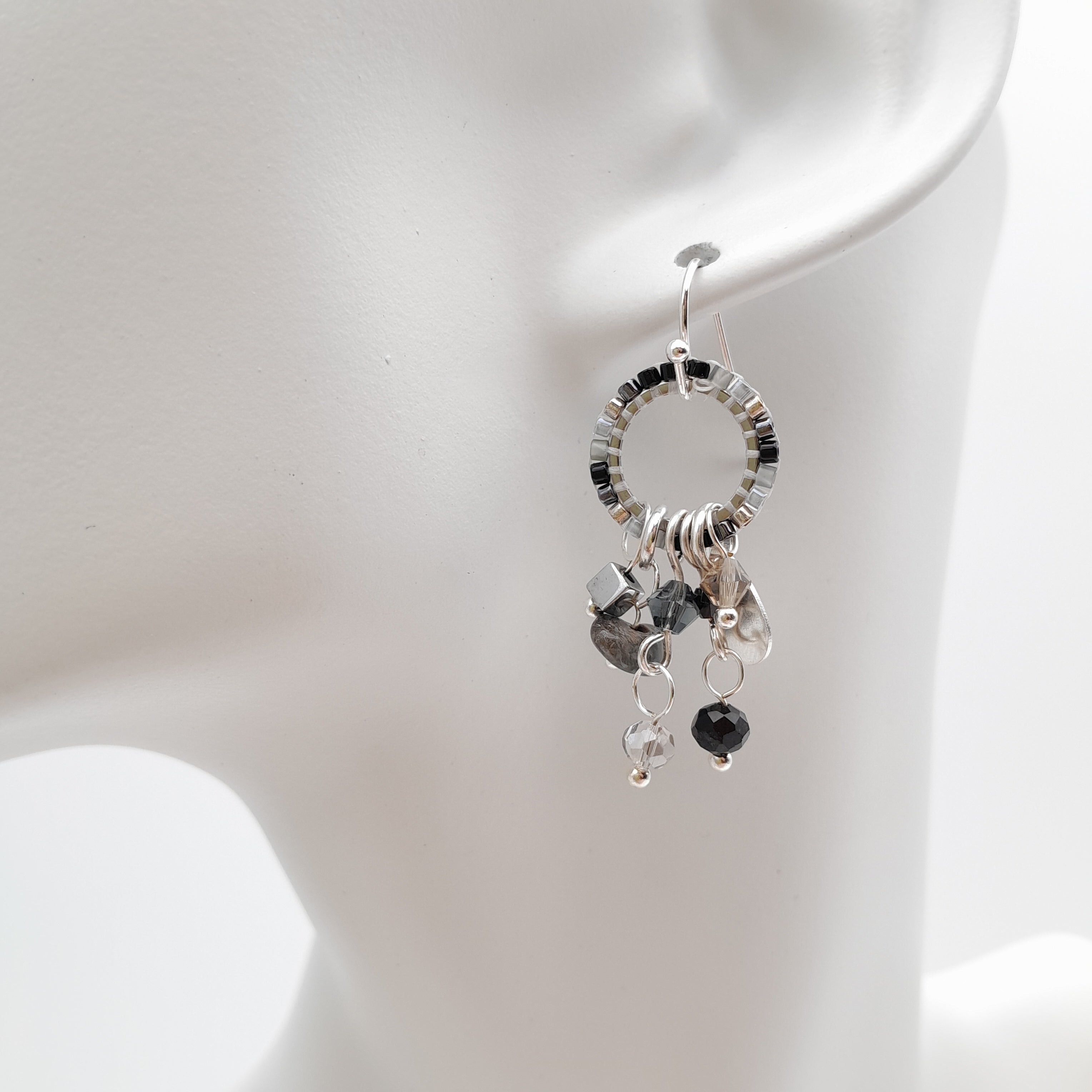 Mini Miyuki Charm Earrings - Graphite