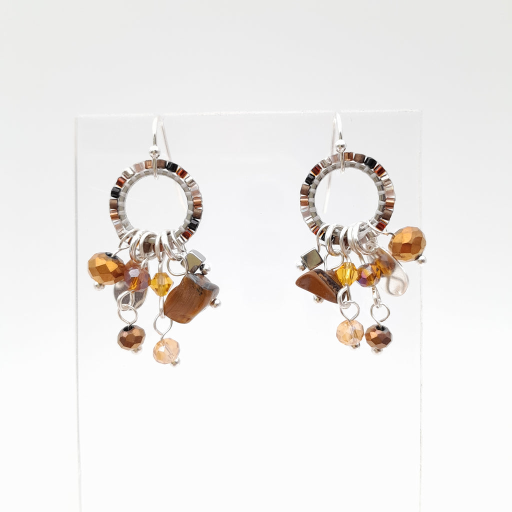 Mini Miyuki Charm Earrings - Brown