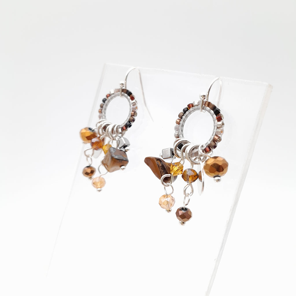 Mini Miyuki Charm Earrings - Brown