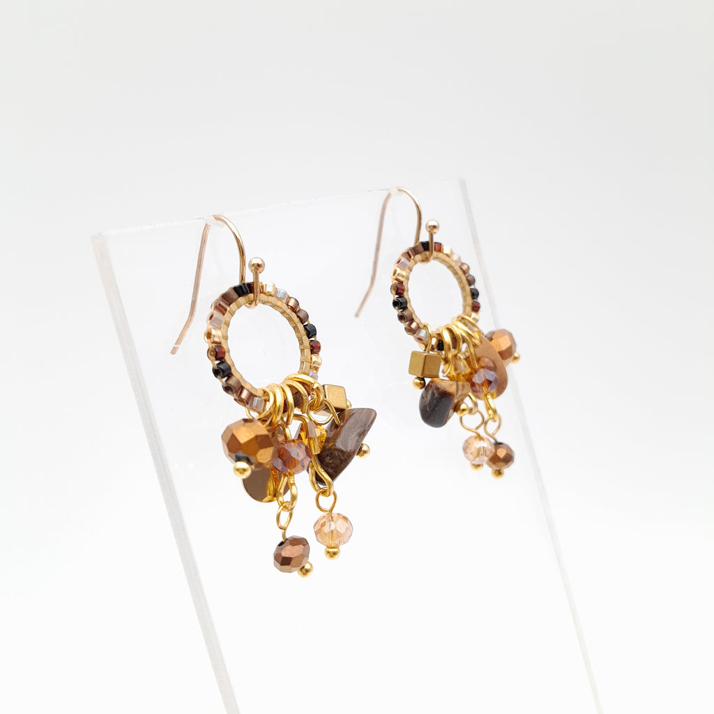 Mini Miyuki Charm Earrings - Brown