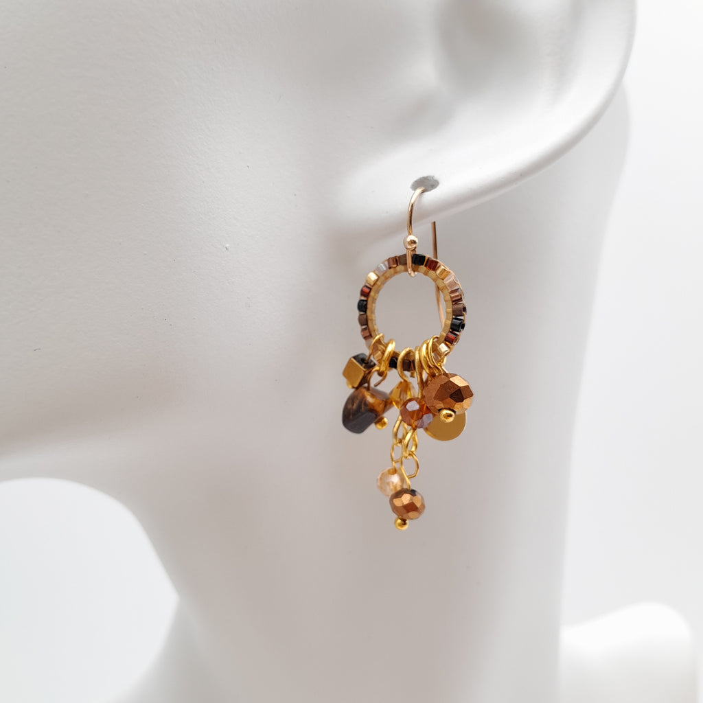 Mini Miyuki Charm Earrings - Brown