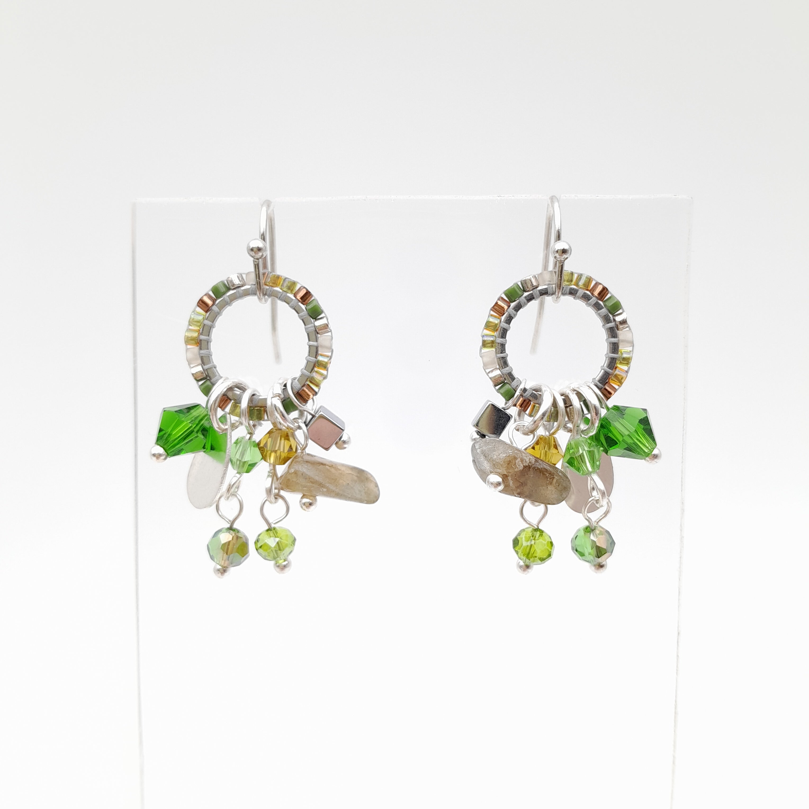 Mini Miyuki Charm Earrings - Olive