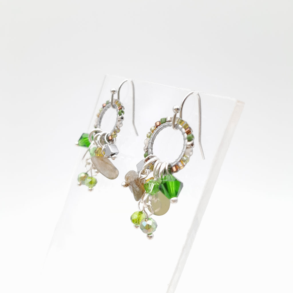 Mini Miyuki Charm Earrings - Olive