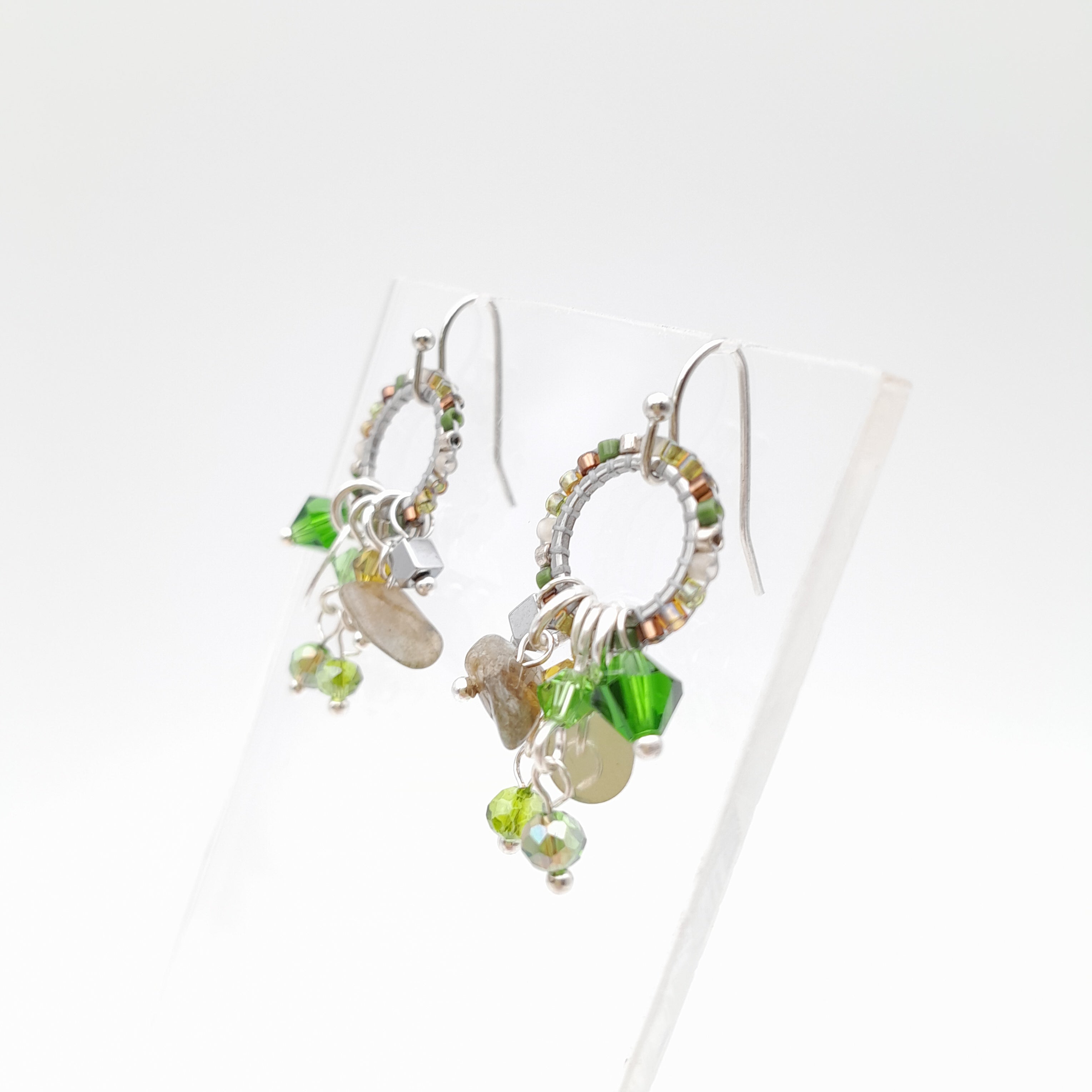 Mini Miyuki Charm Earrings - Olive