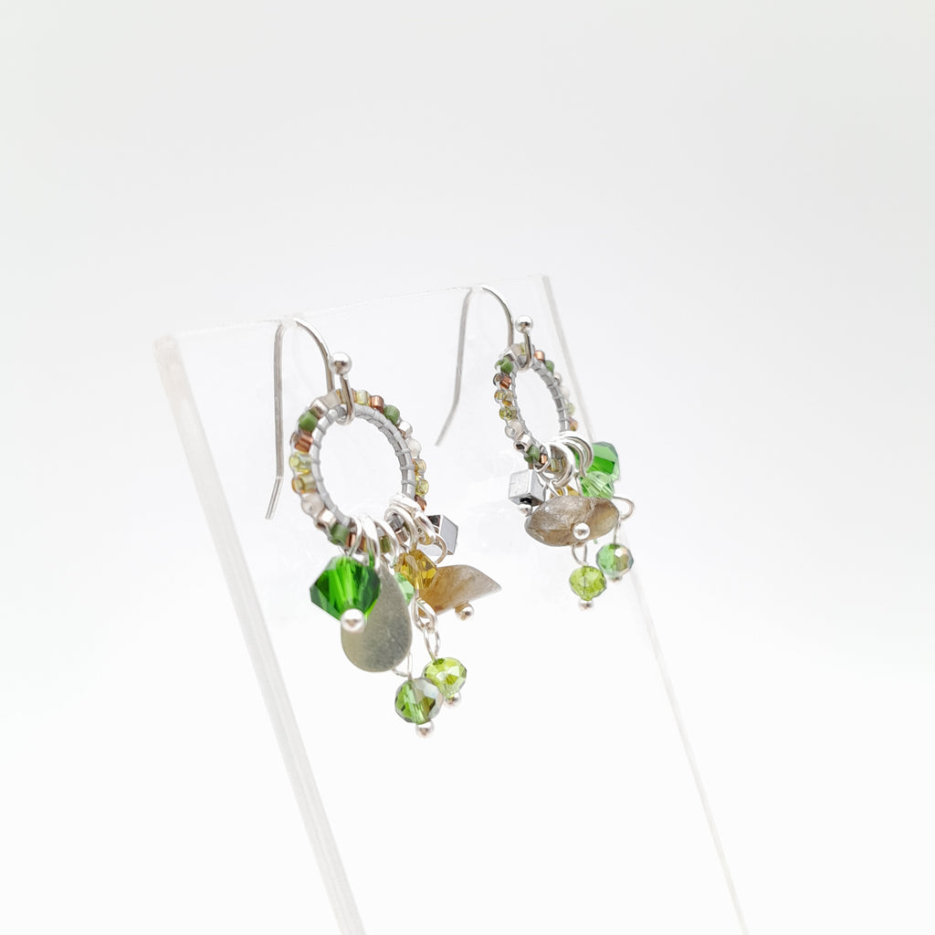 Mini Miyuki Charm Earrings - Olive