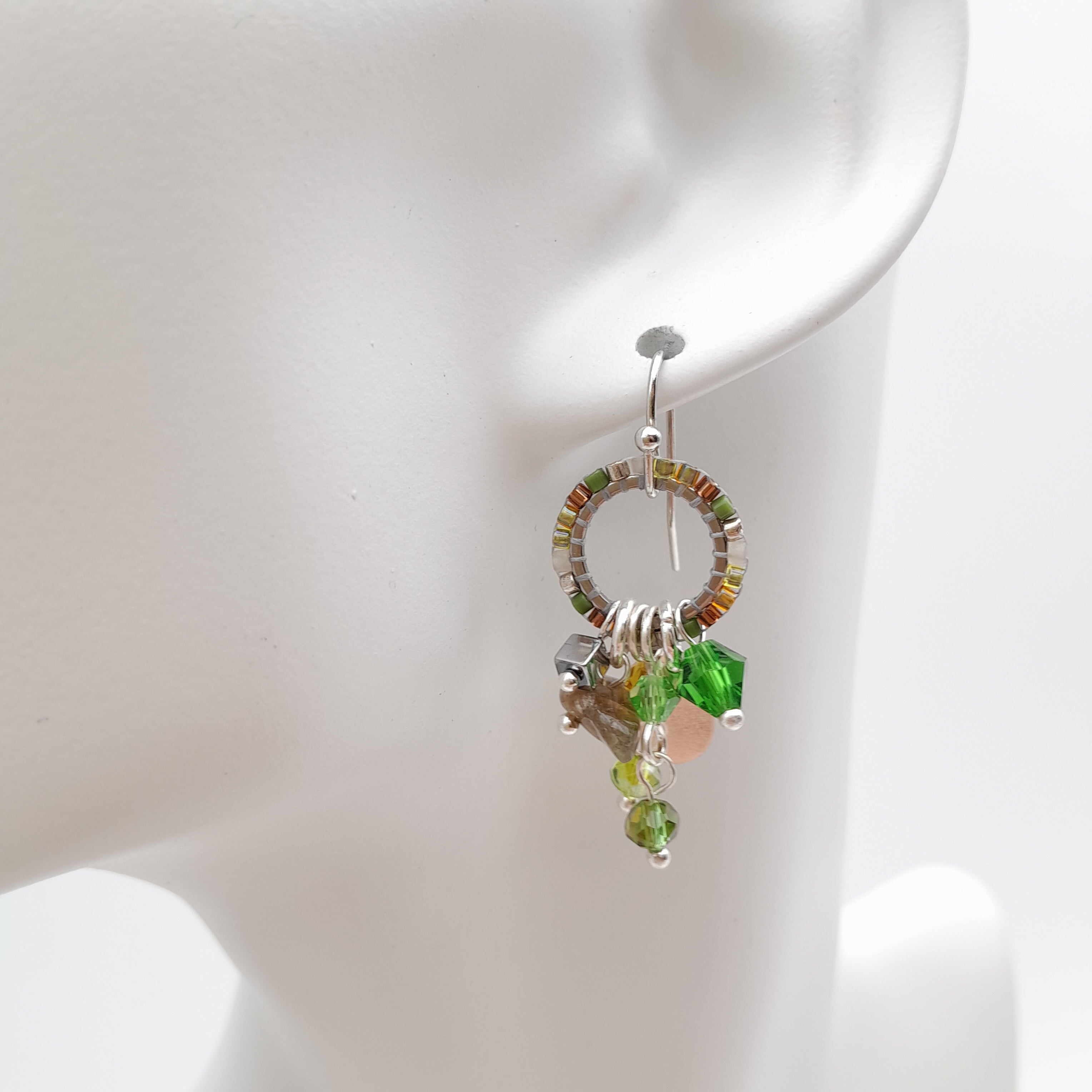 Mini Miyuki Charm Earrings - Olive