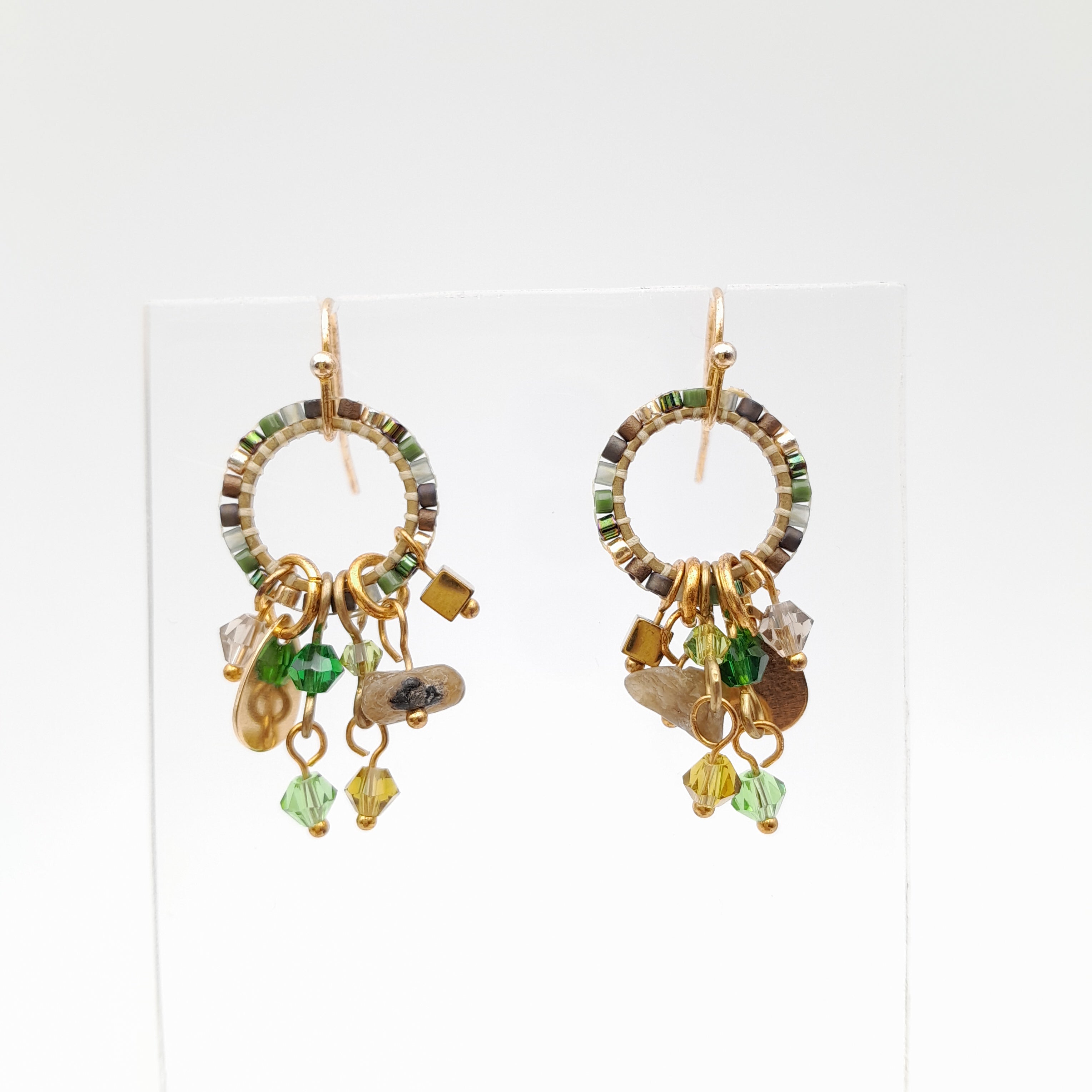 Mini Miyuki Charm Earrings - Olive