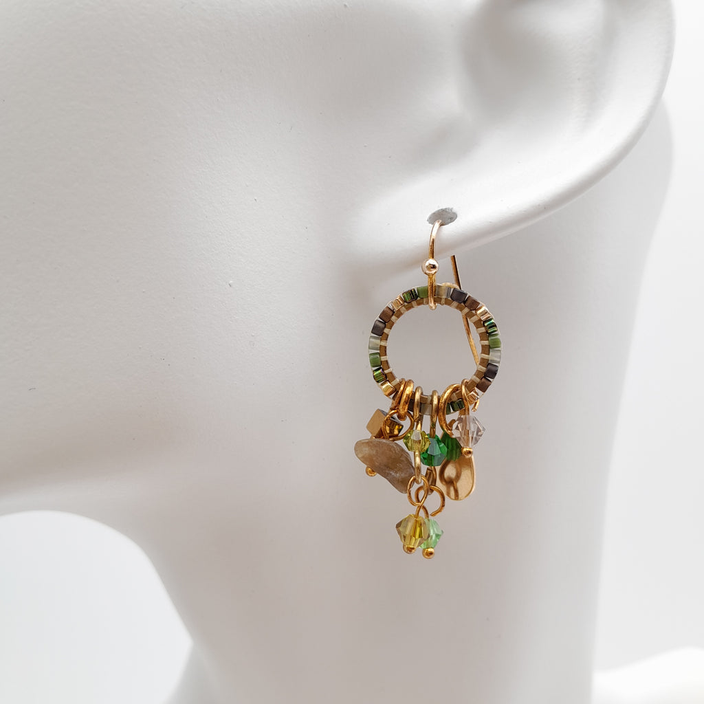 Mini Miyuki Charm Earrings - Olive
