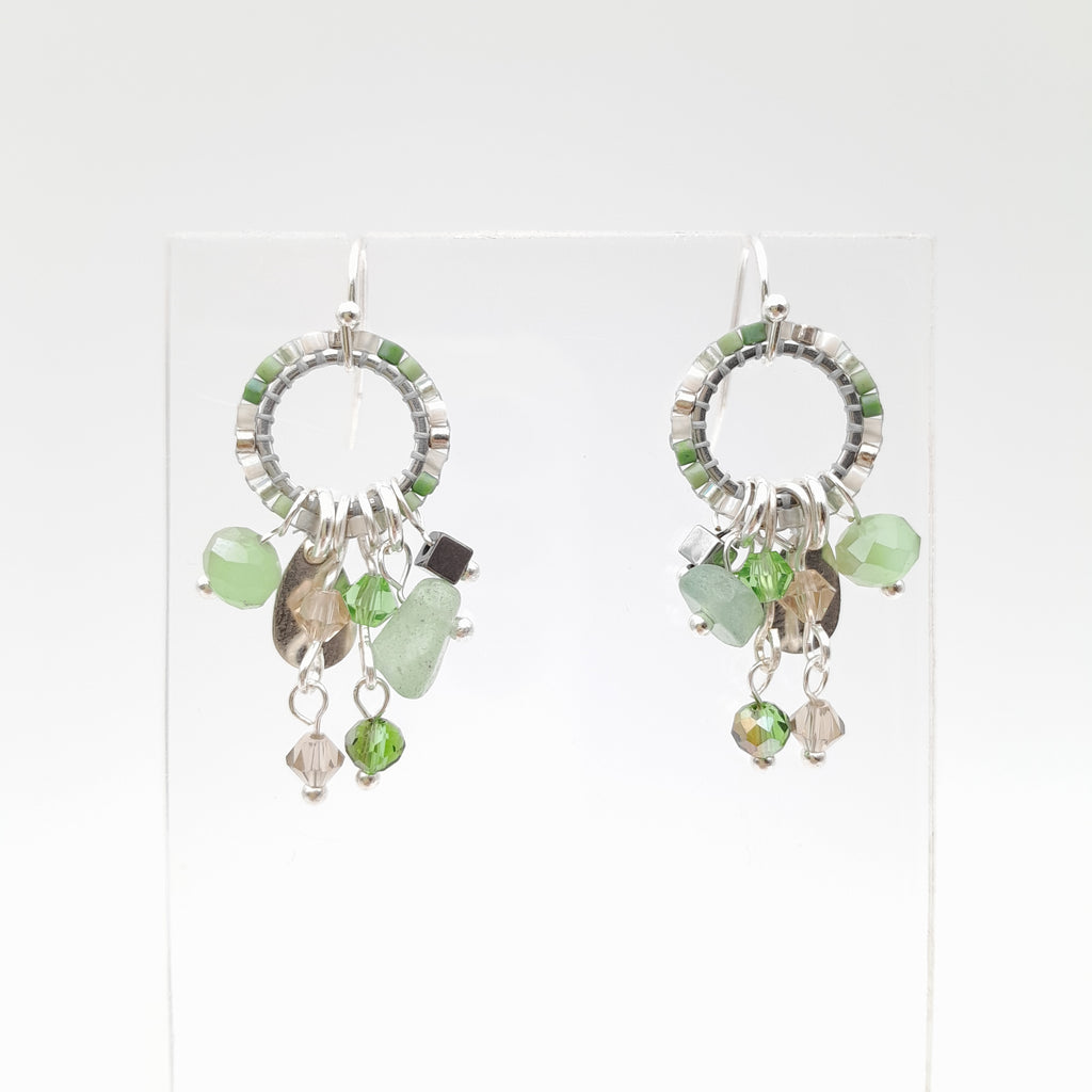 Mini Miyuki Charm Earrings - Sage