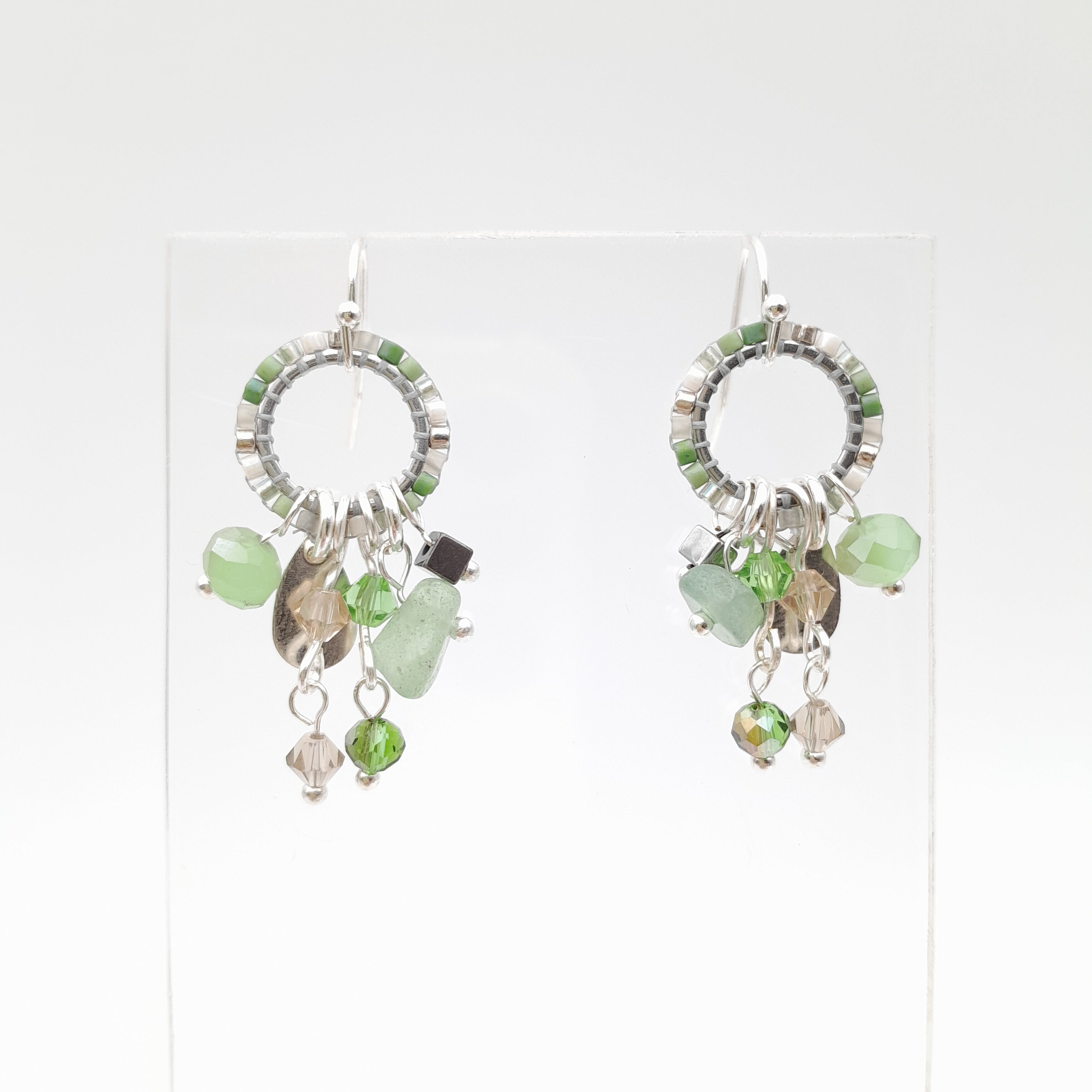 Mini Miyuki Charm Earrings - Sage