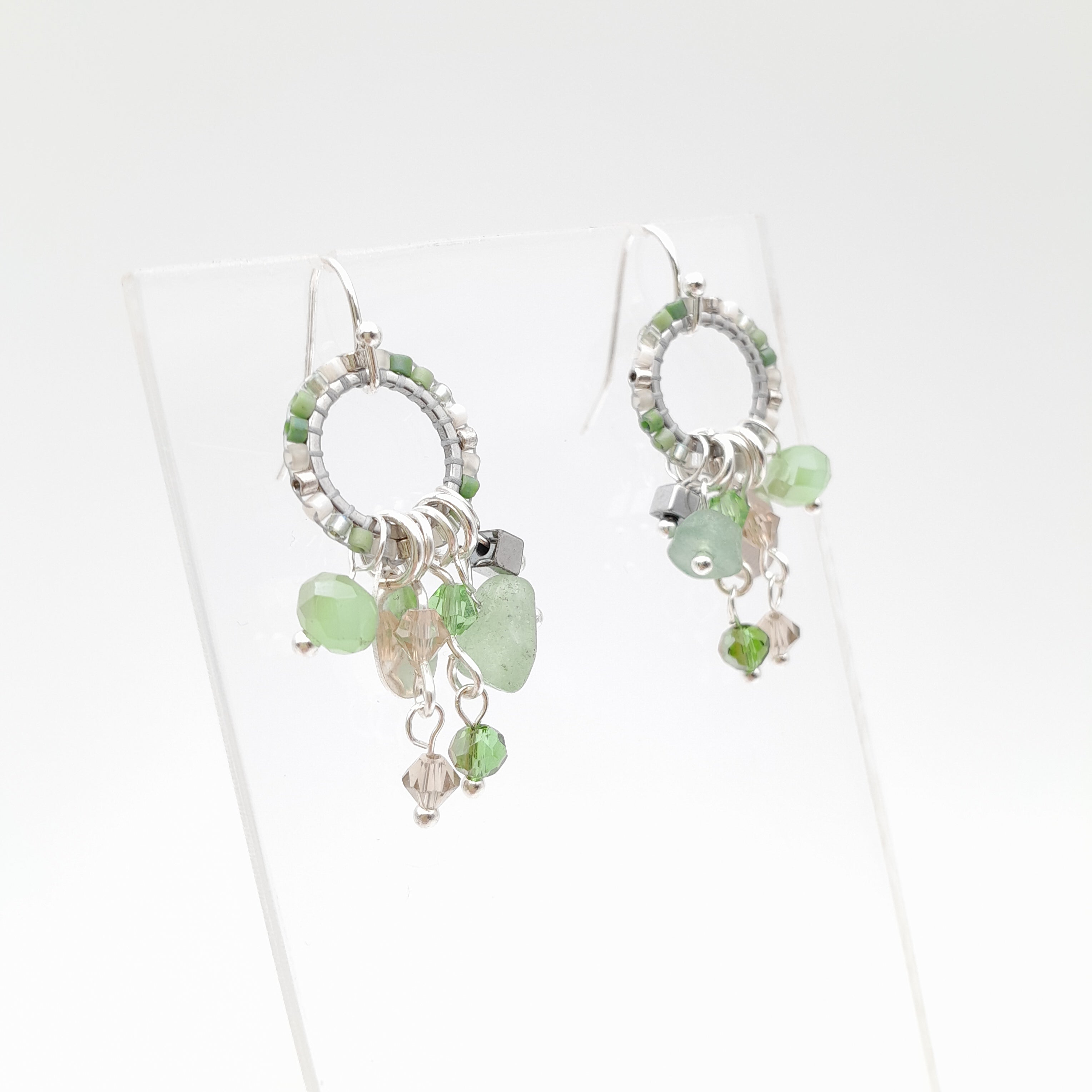 Mini Miyuki Charm Earrings - Sage