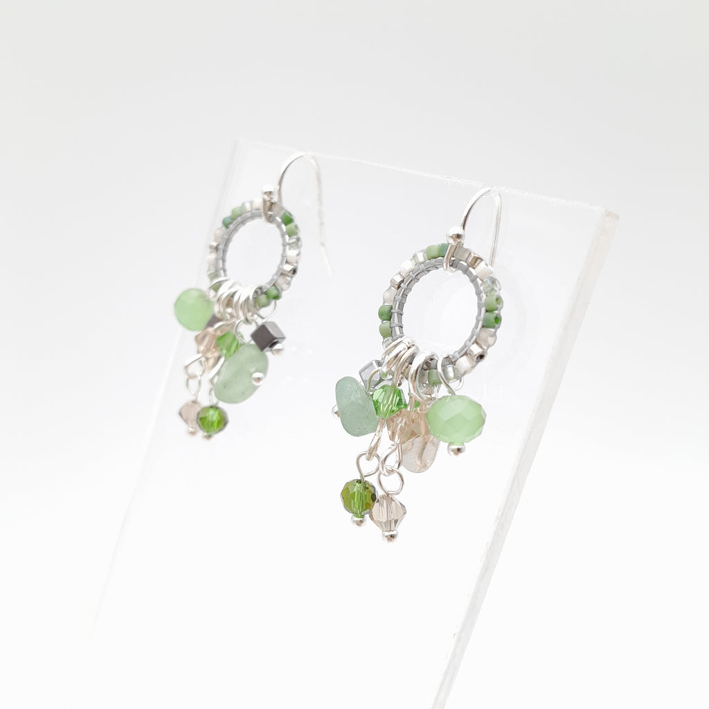 Mini Miyuki Charm Earrings - Sage