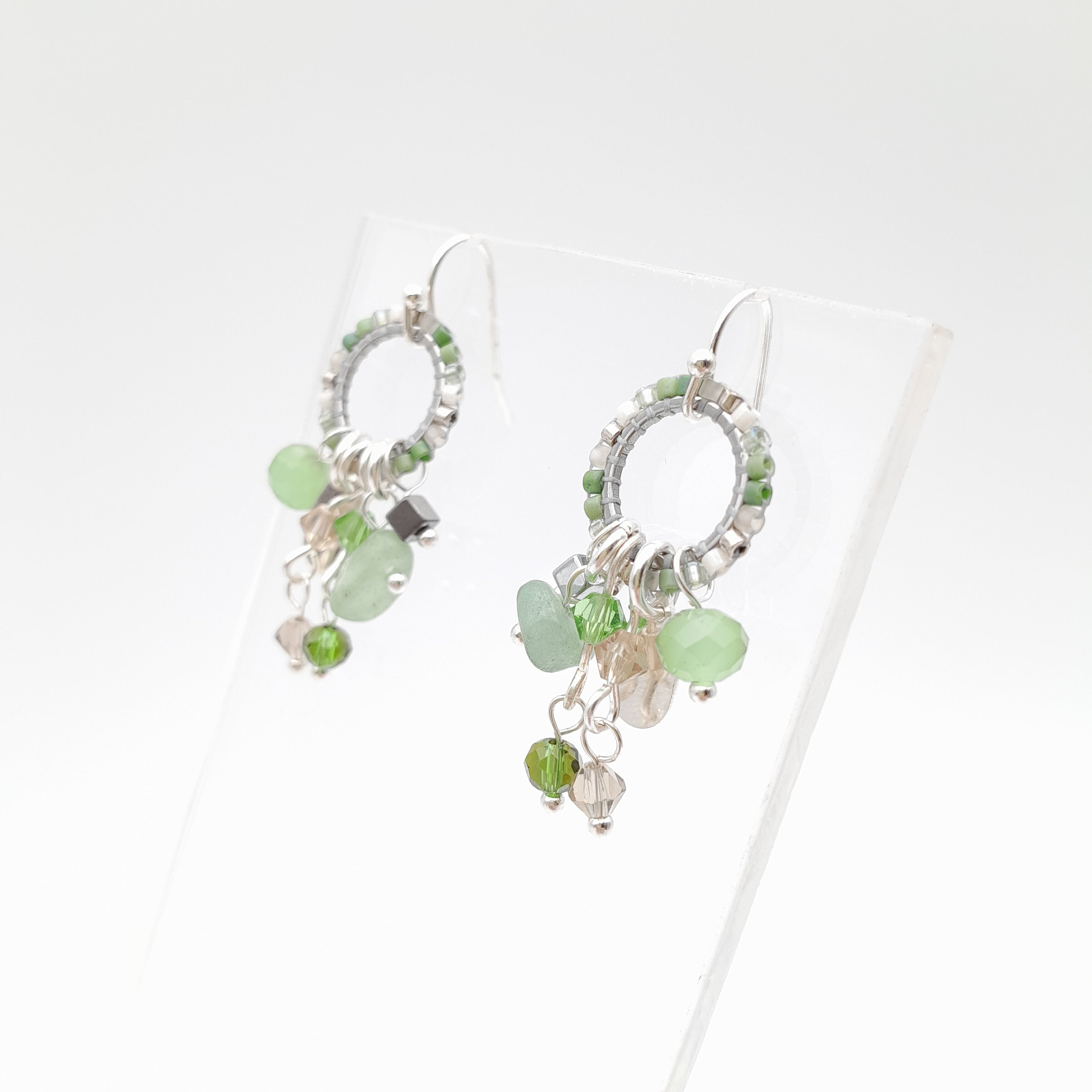 Mini Miyuki Charm Earrings - Sage