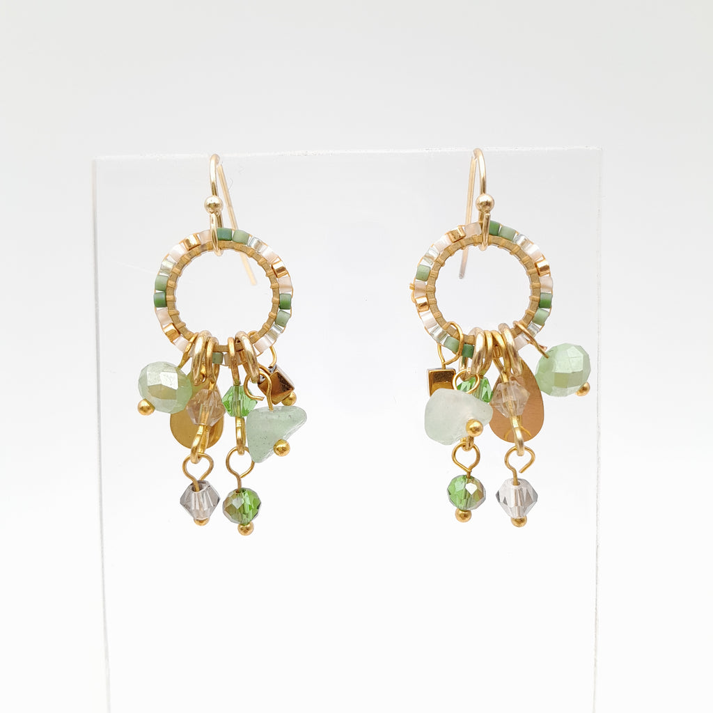 Mini Miyuki Charm Earrings - Sage