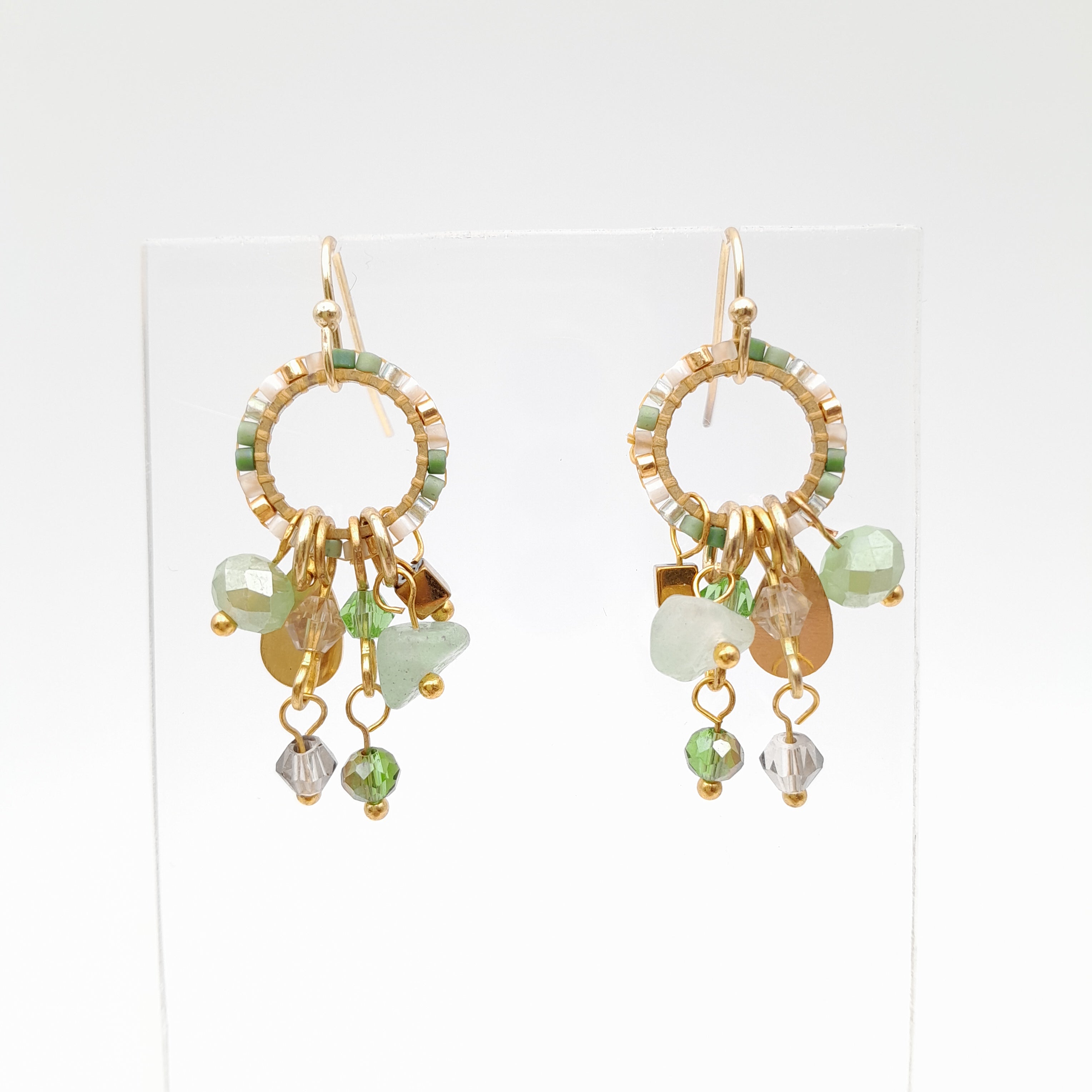 Mini Miyuki Charm Earrings - Sage