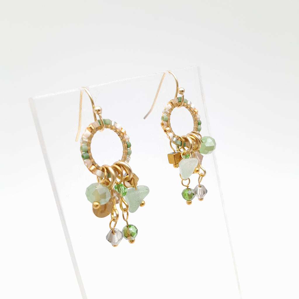 Mini Miyuki Charm Earrings - Sage