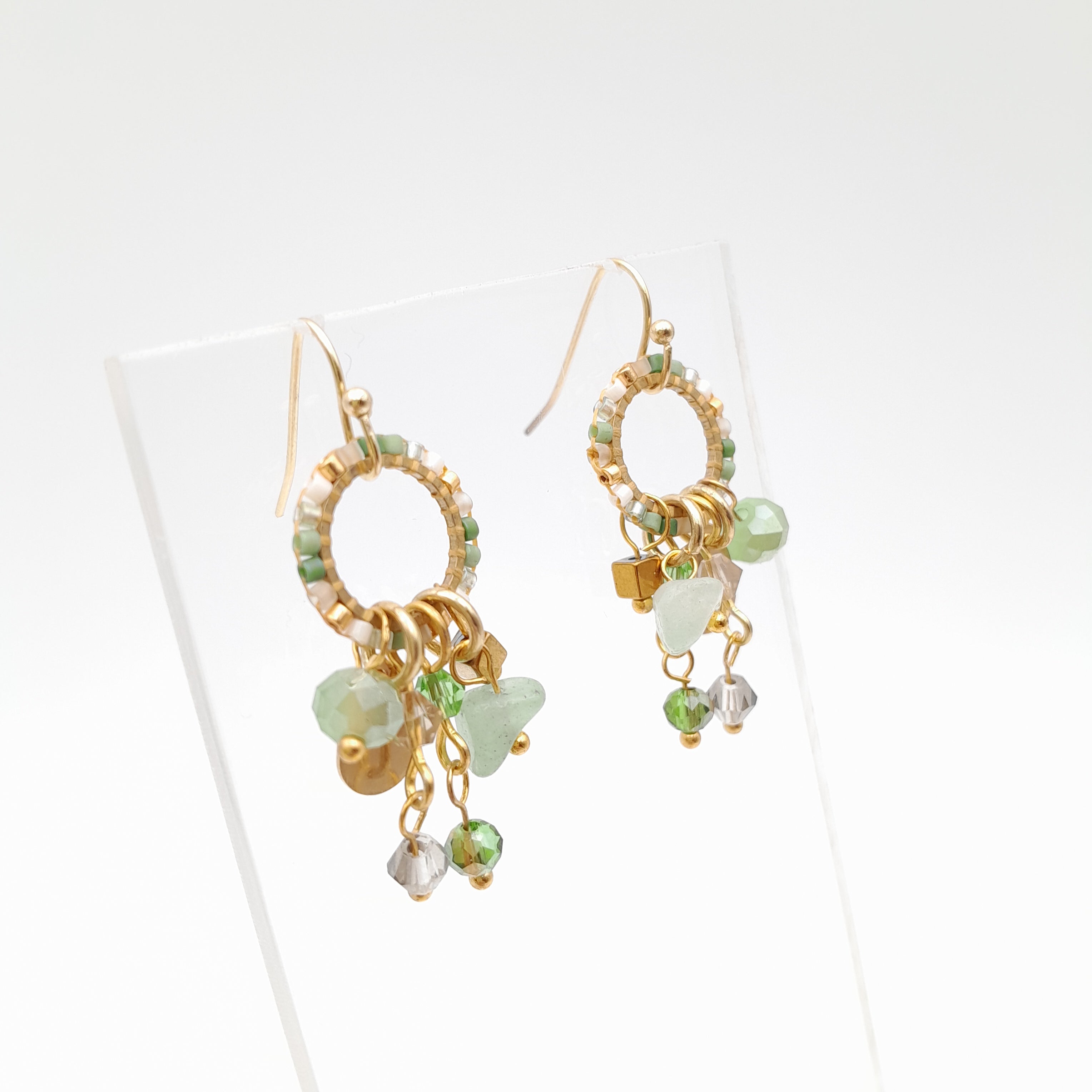 Mini Miyuki Charm Earrings - Sage