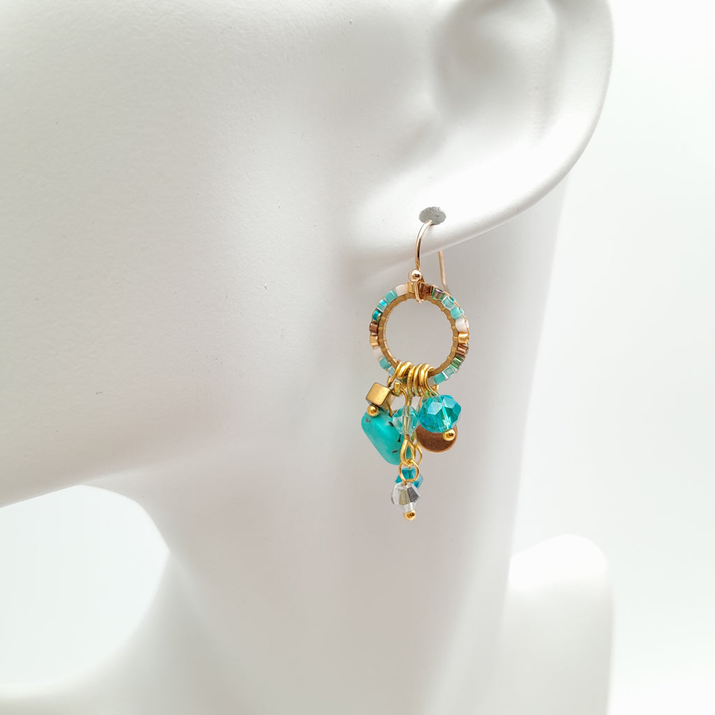 Mini Miyuki Charm Earrings - Turquoise