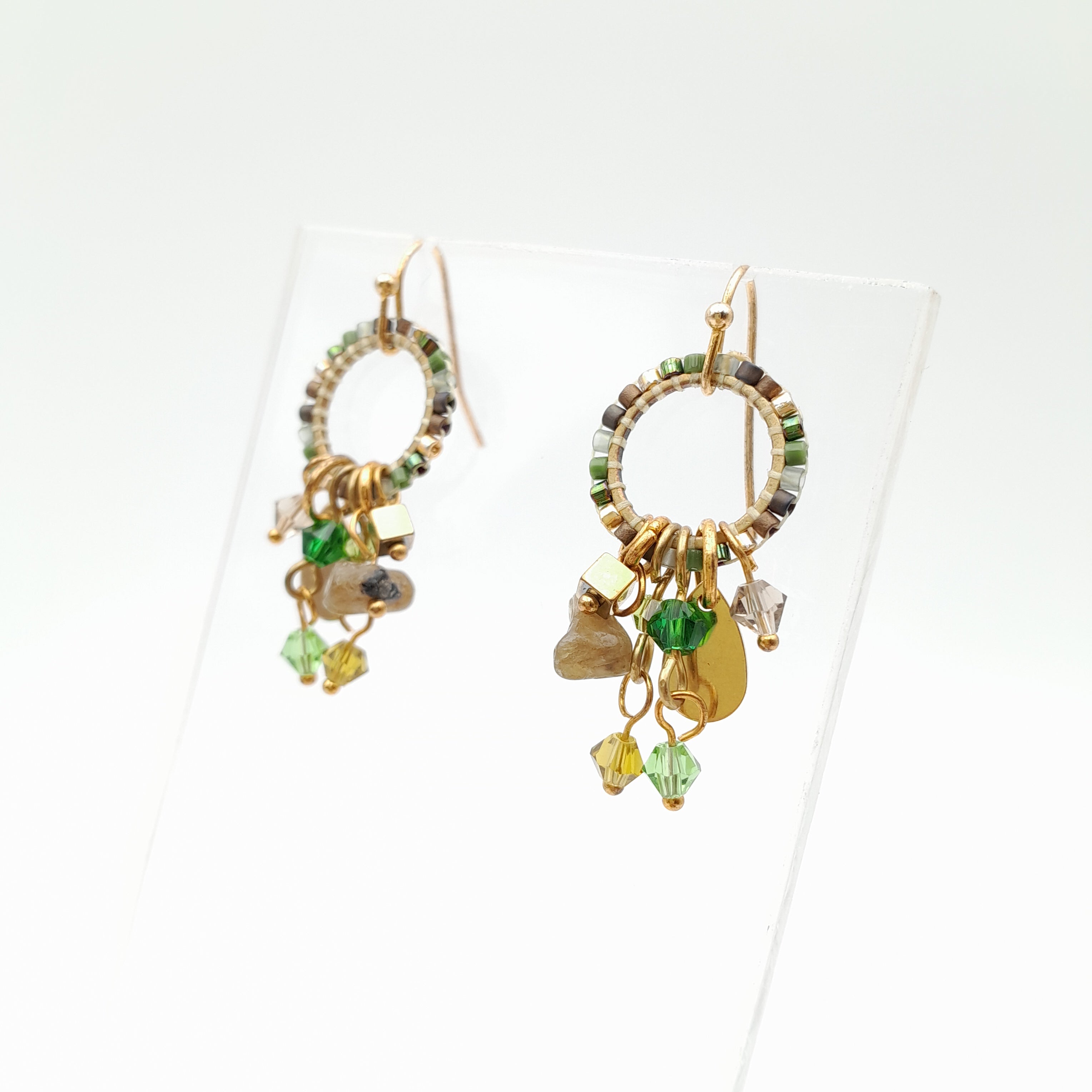 Mini Miyuki Charm Earrings - Olive
