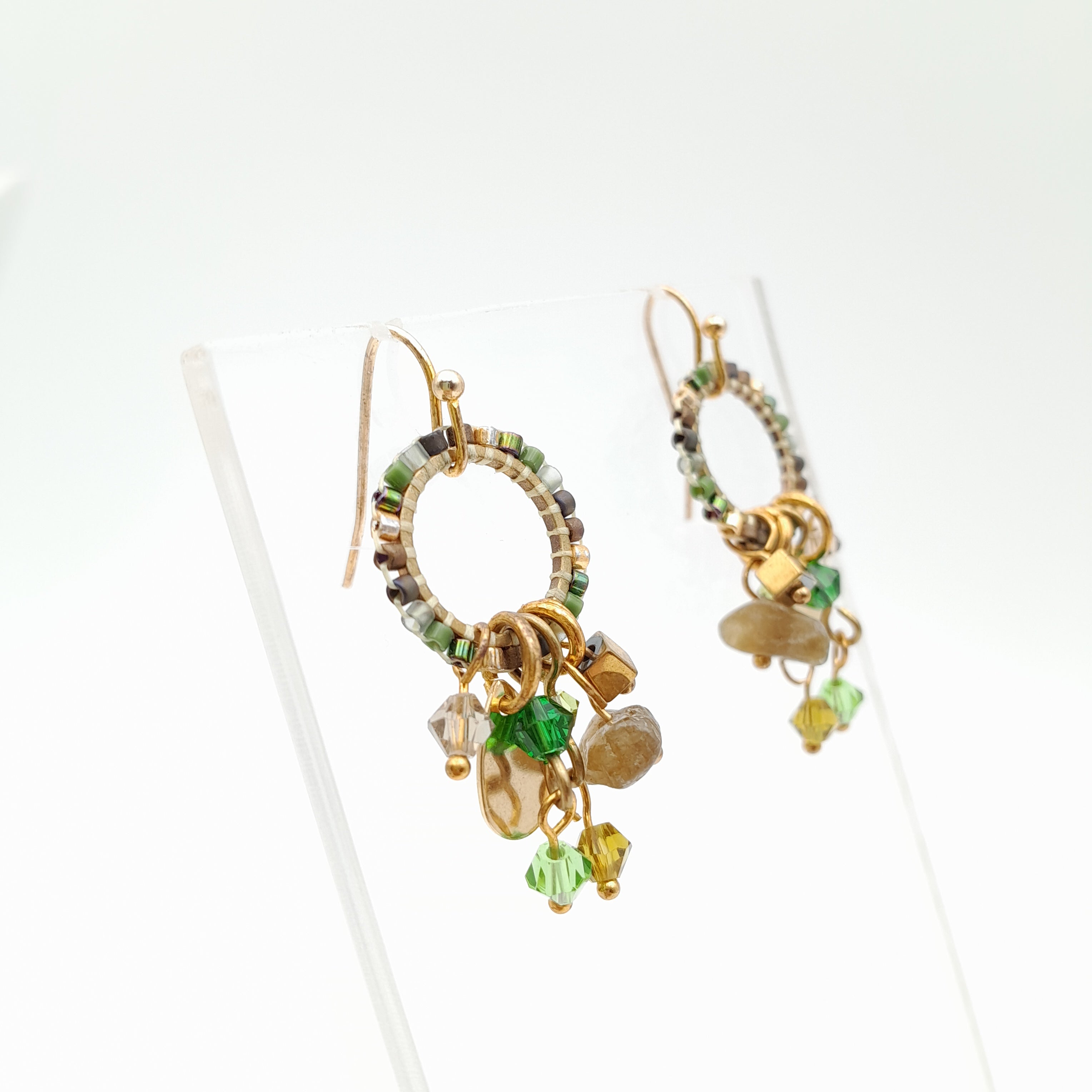 Mini Miyuki Charm Earrings - Olive